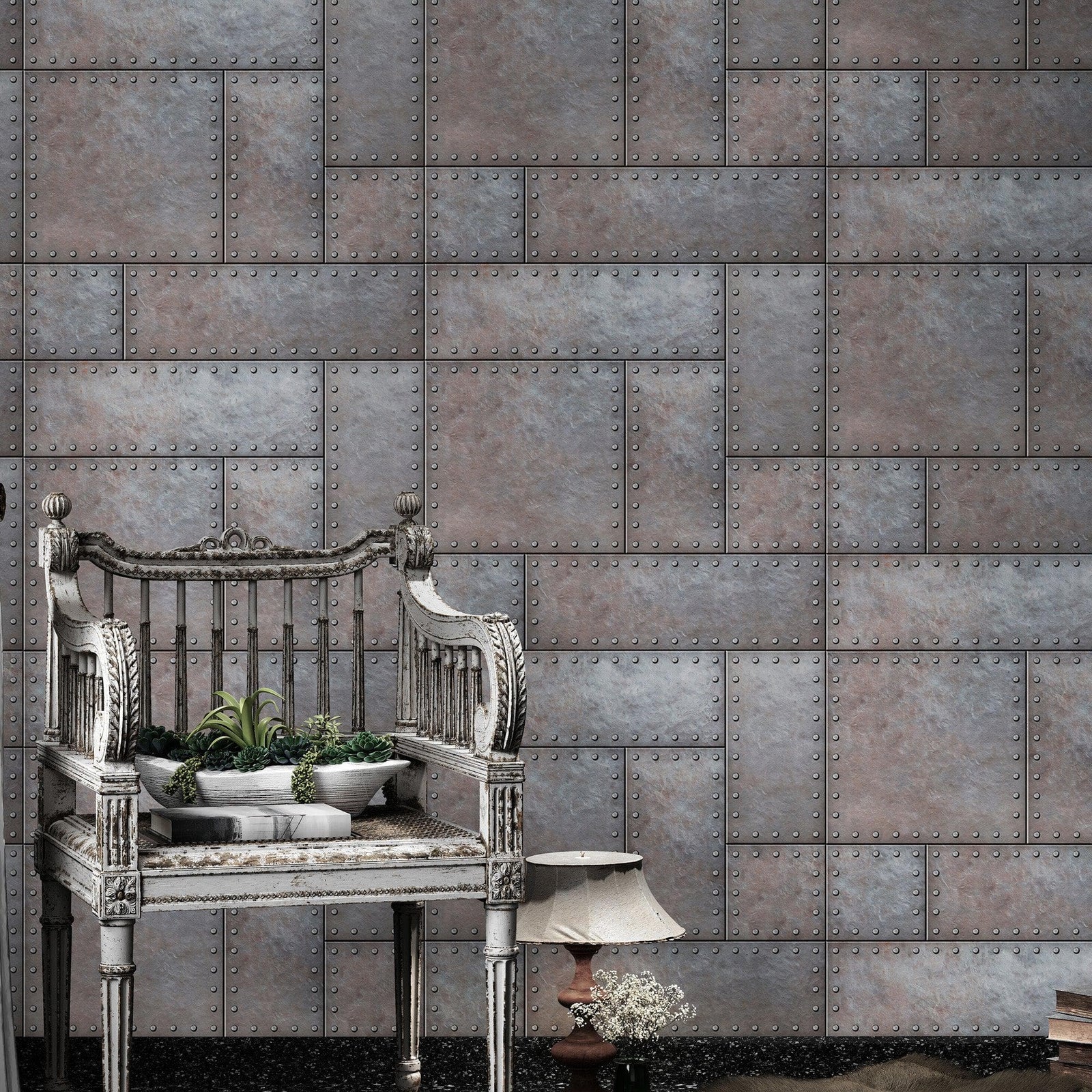 Modern Urban Wallpaper Decor. Metal Steel 3D Wall Mural. #6740