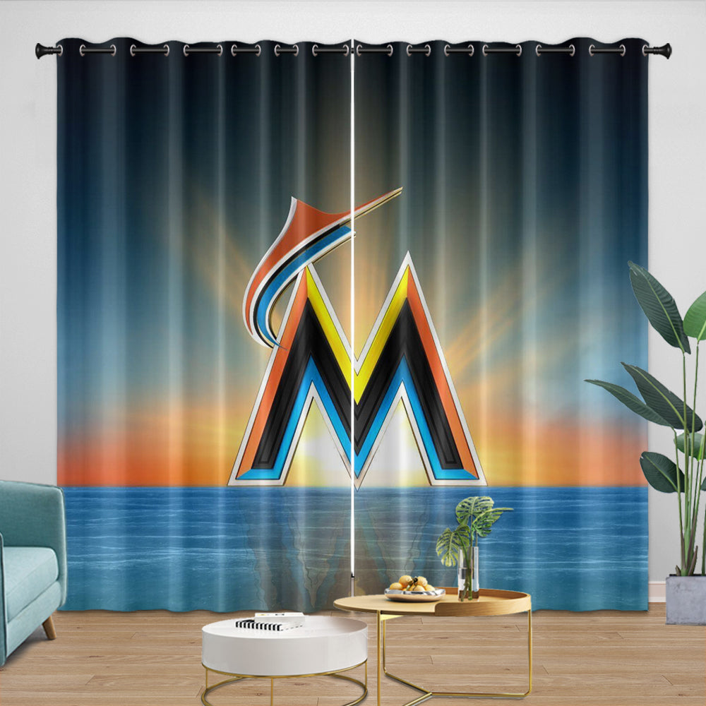 Miami Marlins Curtains Blackout Window Drapes Room Decoration