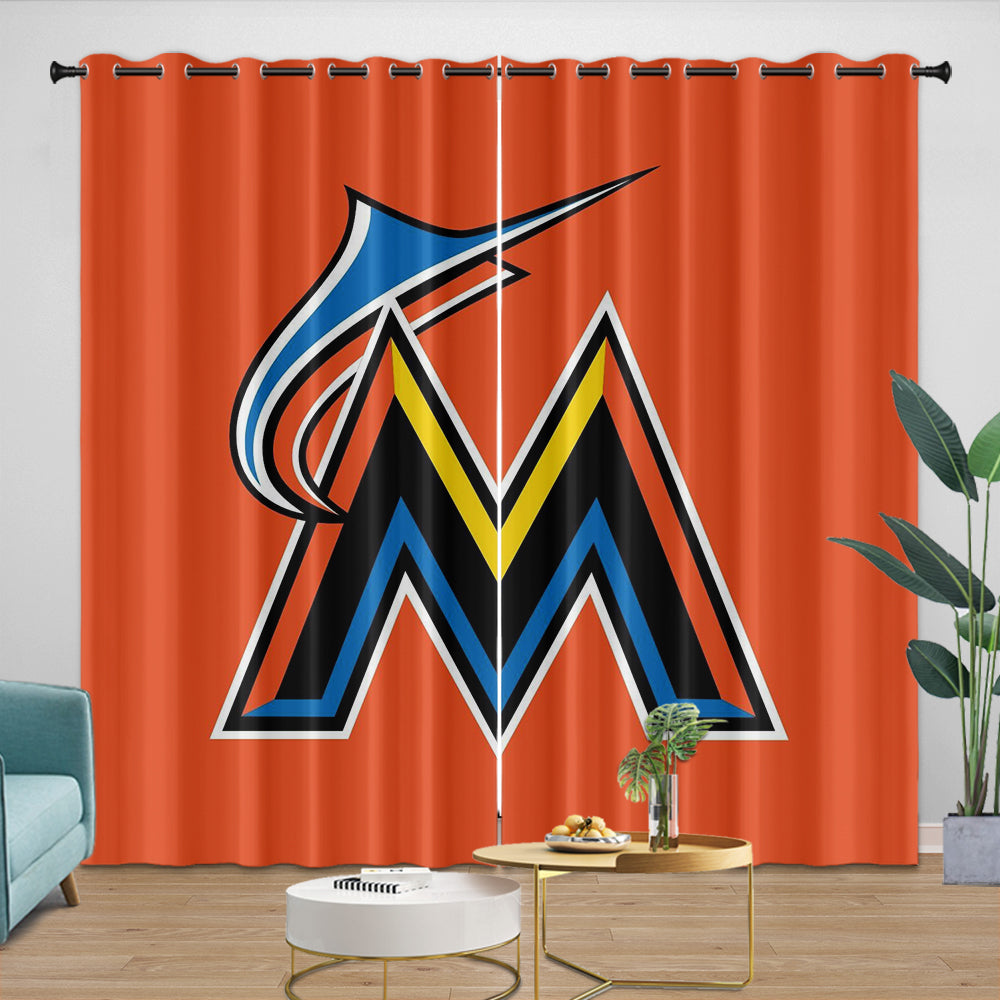 Miami Marlins Curtains Blackout Window Drapes Room Decoration
