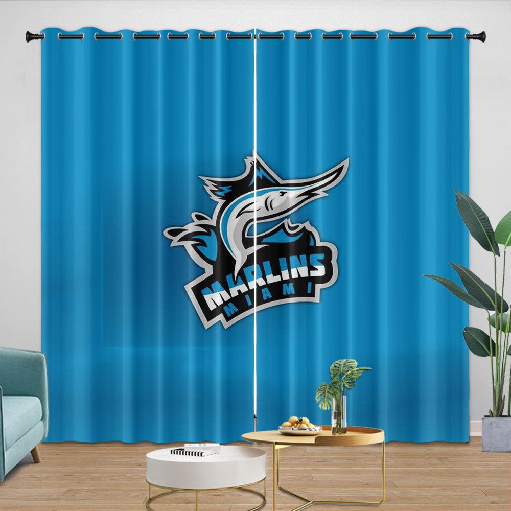 Miami Marlins Curtains Blackout Window Drapes Room Decoration