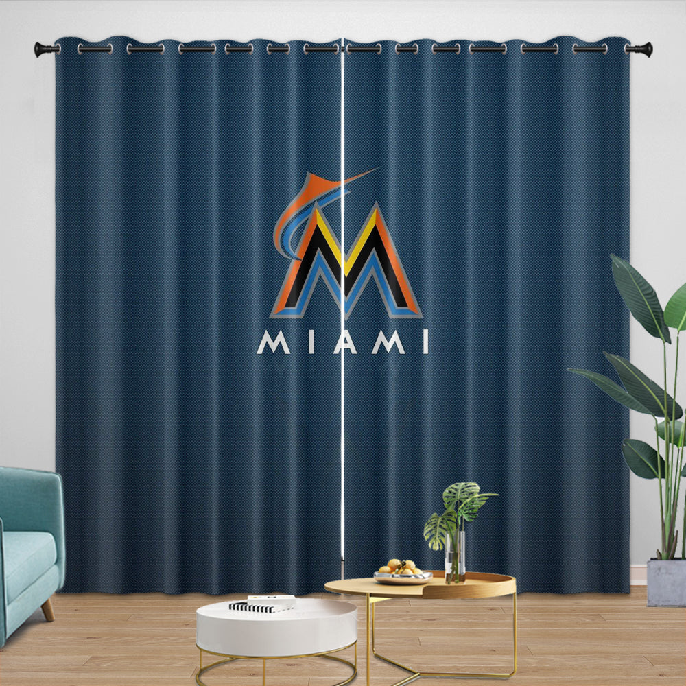 Miami Marlins Curtains Blackout Window Drapes Room Decoration