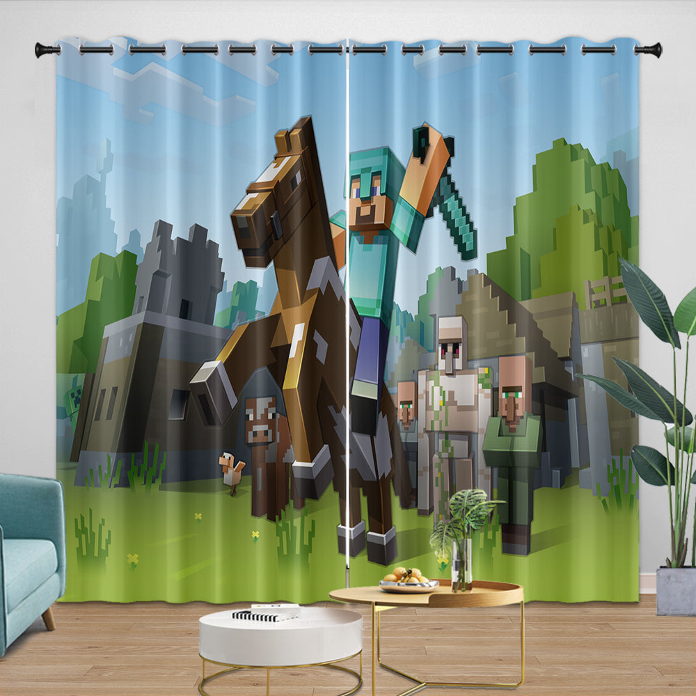 Minecraft Curtains Blackout Window Drapes Kids Room Decoration
