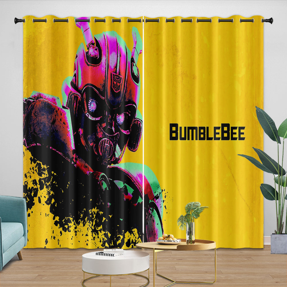 Movie Bumblebee Curtains Pattern Blackout Window Drapes Room Decoration