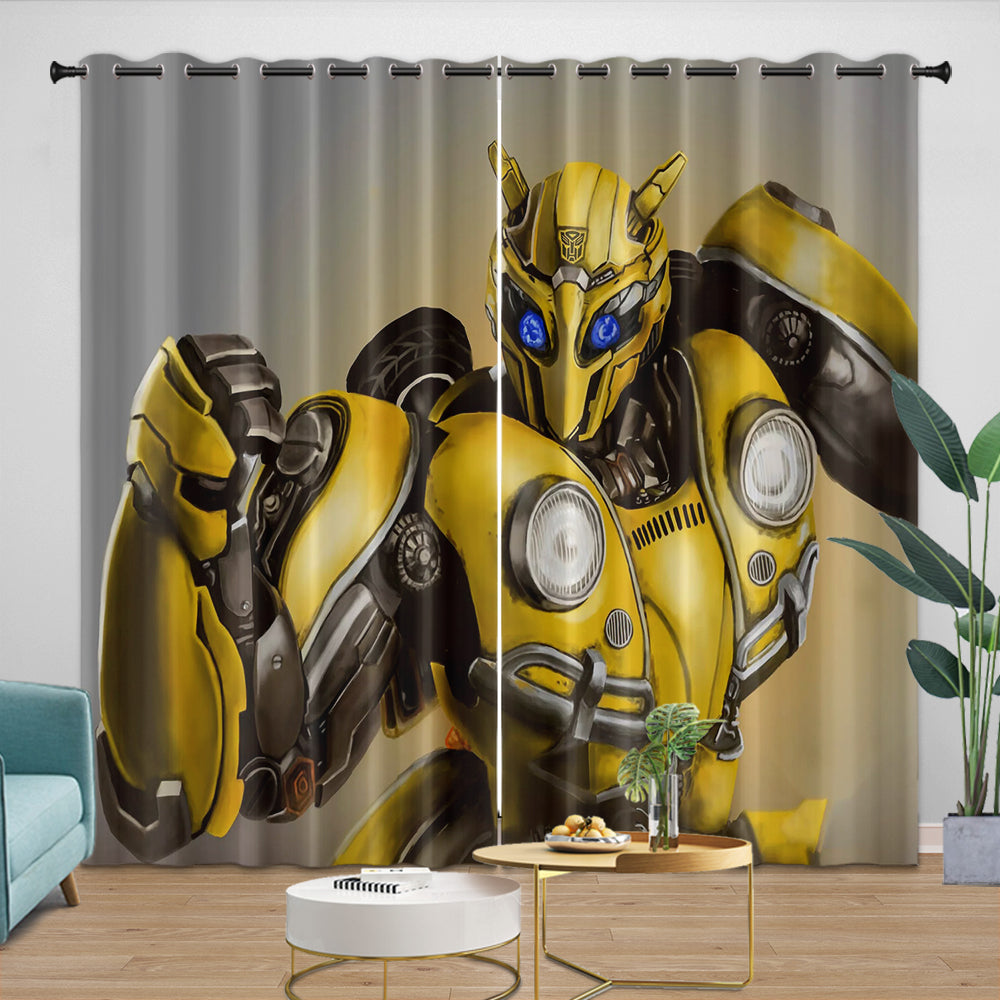 Movie Bumblebee Curtains Pattern Blackout Window Drapes Room Decoration