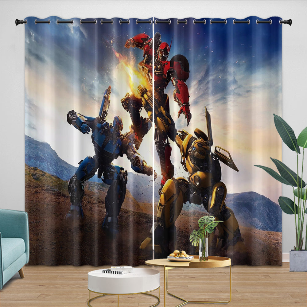 Movie Bumblebee Curtains Pattern Blackout Window Drapes Room Decoration