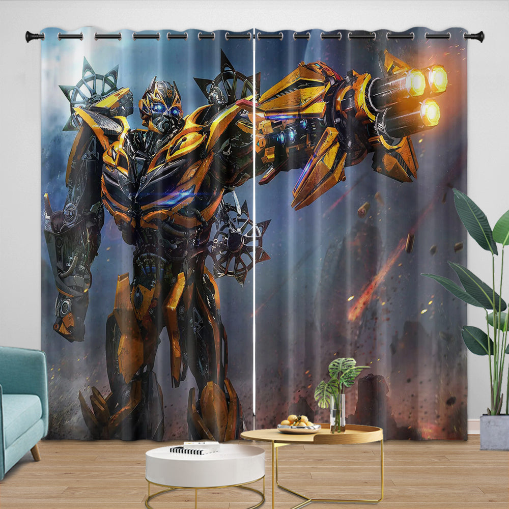 Movie Bumblebee Curtains Pattern Blackout Window Drapes Room Decoration