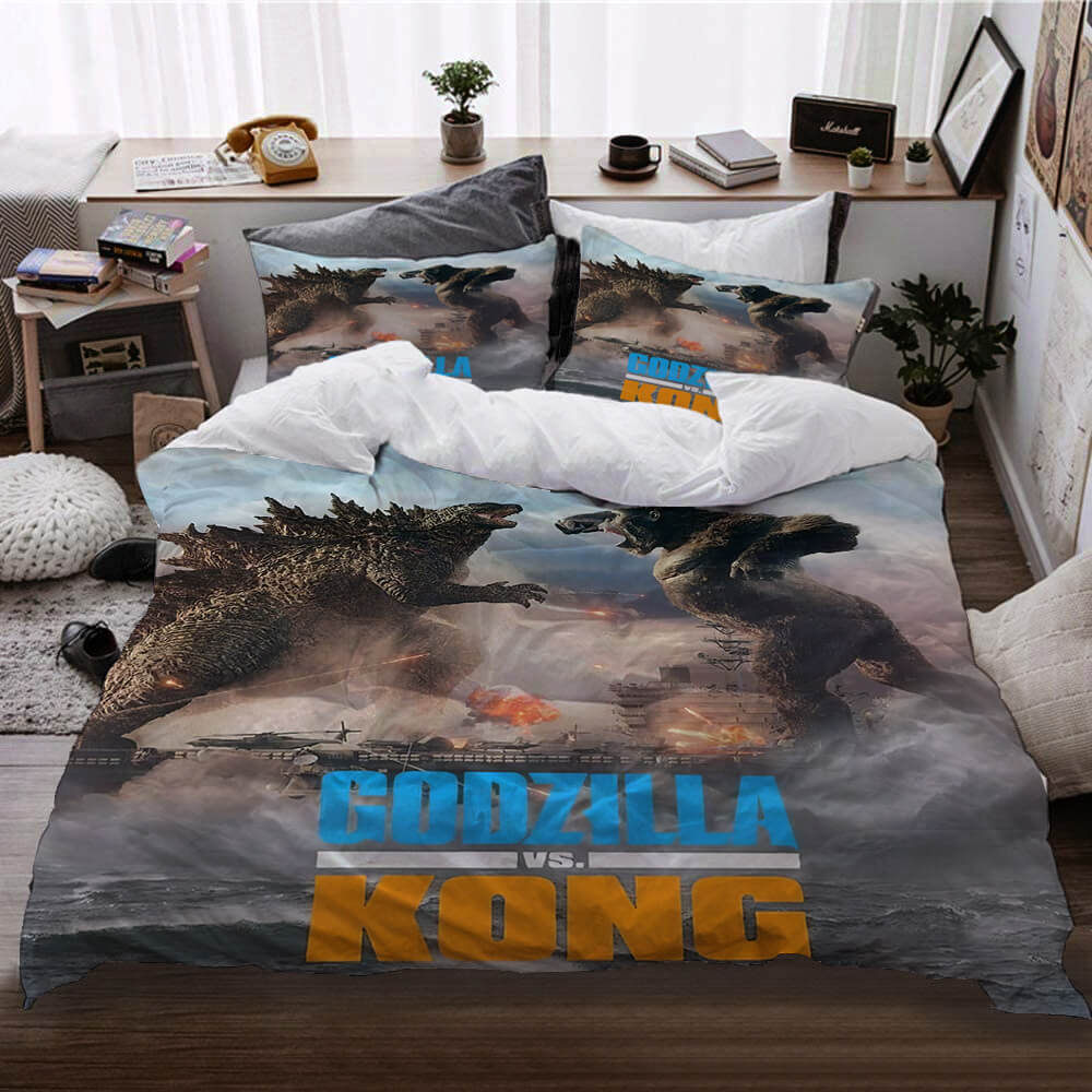 Movie Godzilla vs Kong Pattern Bedding Set Quilt Cover Without Filler