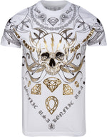 Sakkas Aksel Mens Essential Short Sleeve Cotton T-Shirt Diamond Skull & Tentacles