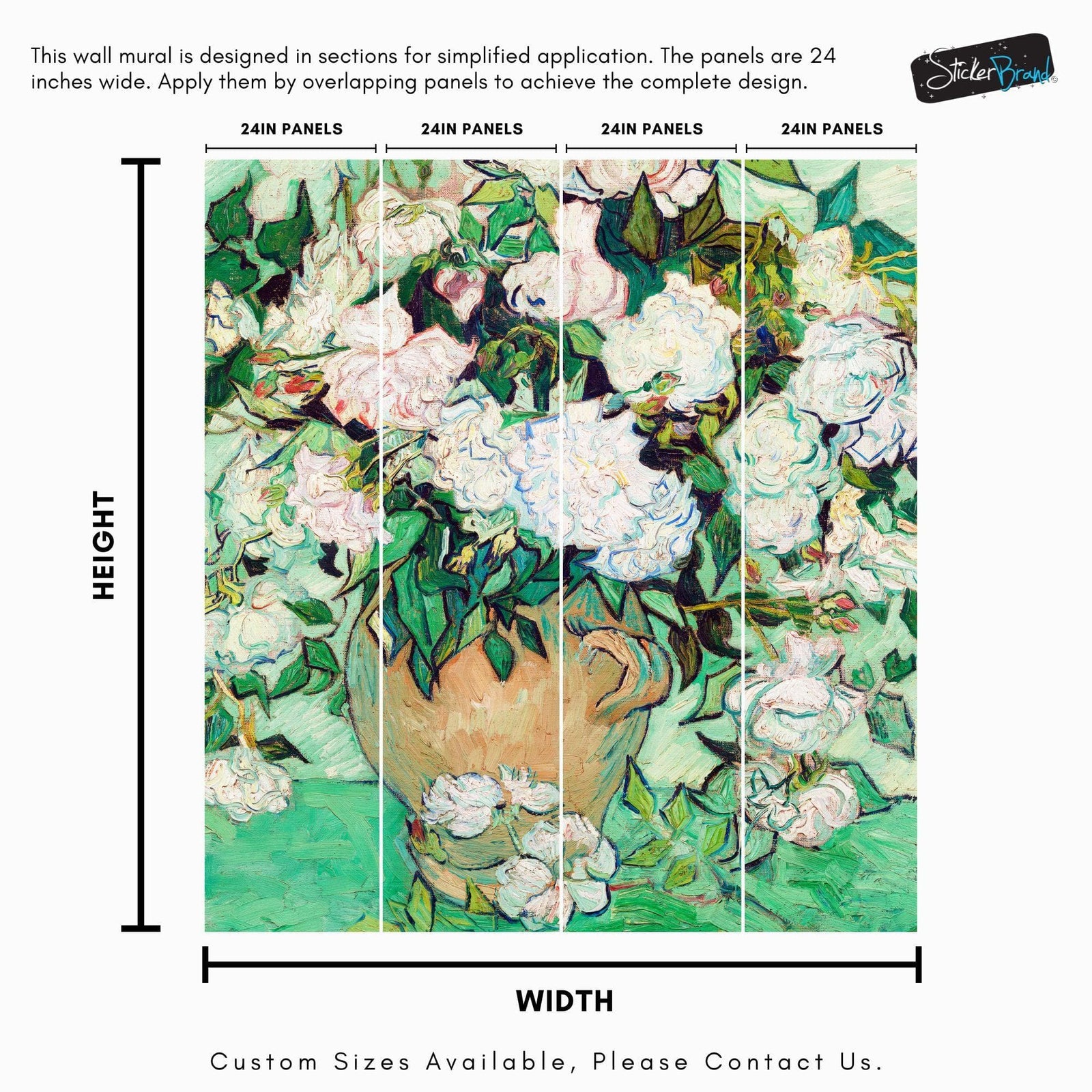 Vincent Van Gogh White Flowers in Vase Wall Mural. #6960