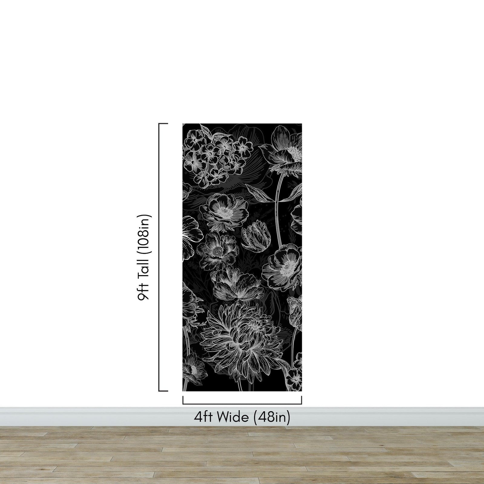 Black Floral Background, Black and White Flower Wallpaper Mural. #6677
