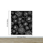 Black Floral Background, Black and White Flower Wallpaper Mural. #6677