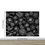 Black Floral Background, Black and White Flower Wallpaper Mural. #6677