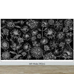 Black Floral Background, Black and White Flower Wallpaper Mural. #6677