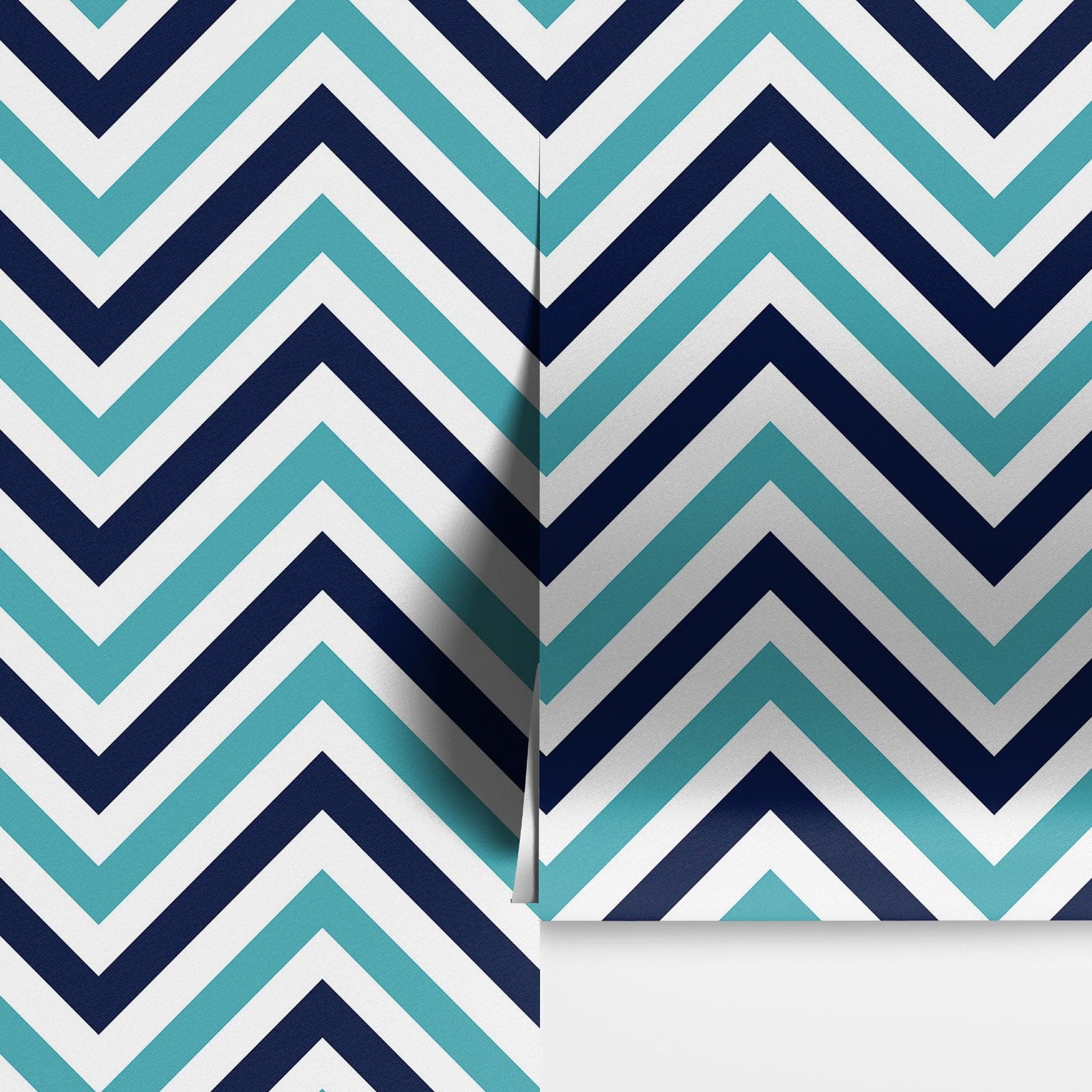 Seaside Chic Decor. Navy Blue and Teal Chevron Pattern Wallpaper. #6222