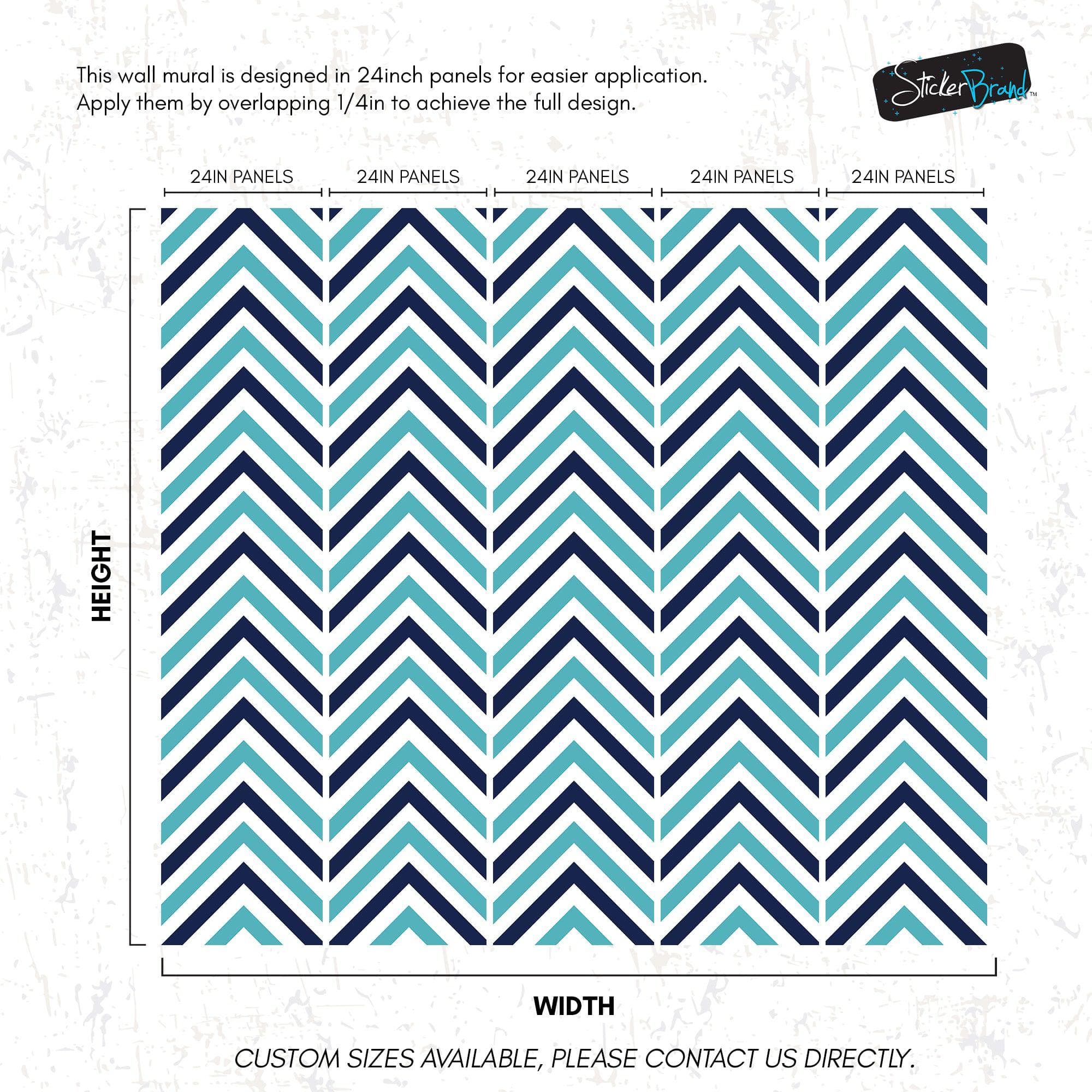 Seaside Chic Decor. Navy Blue and Teal Chevron Pattern Wallpaper. #6222