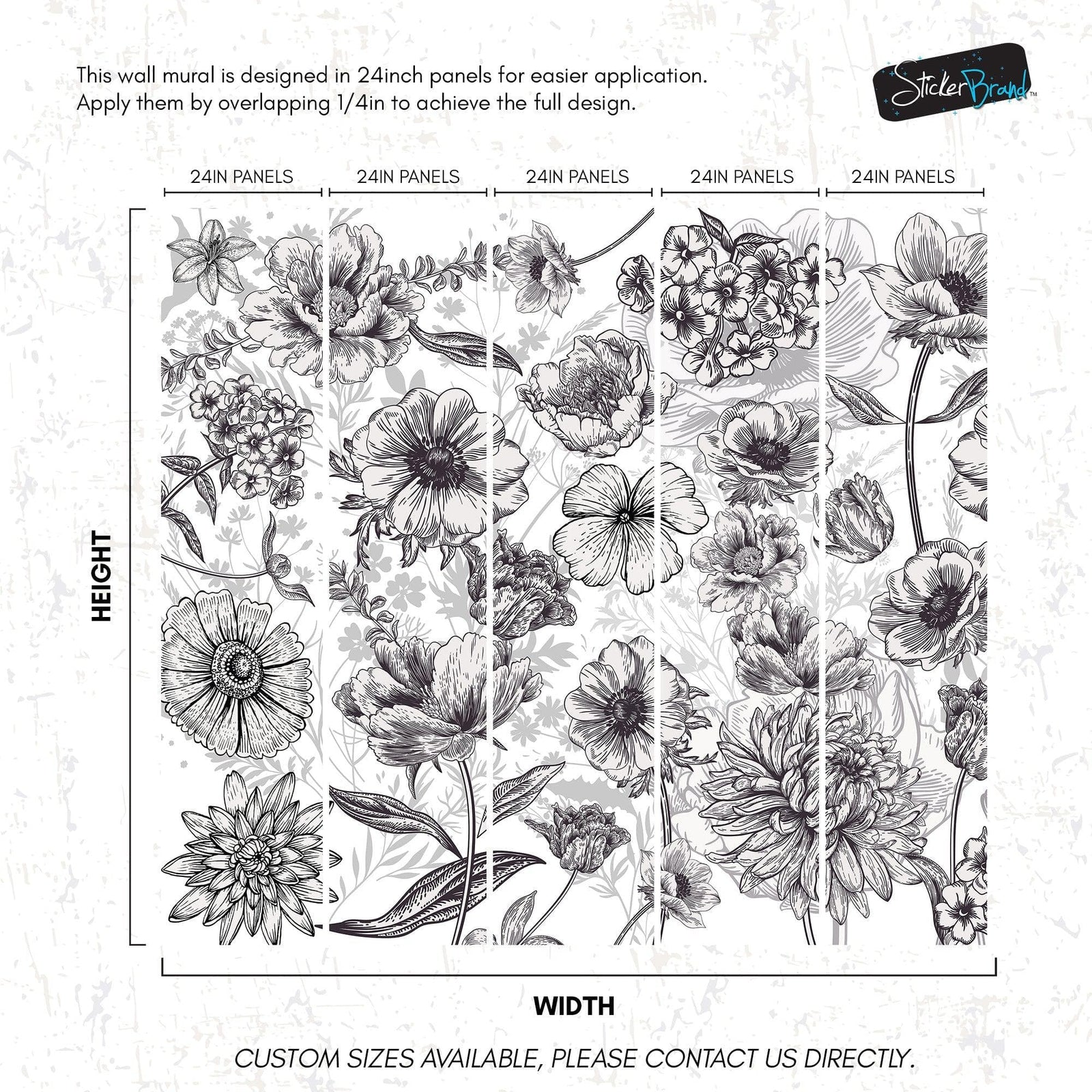 Black and White Flower Wallpaper Mural. #6676