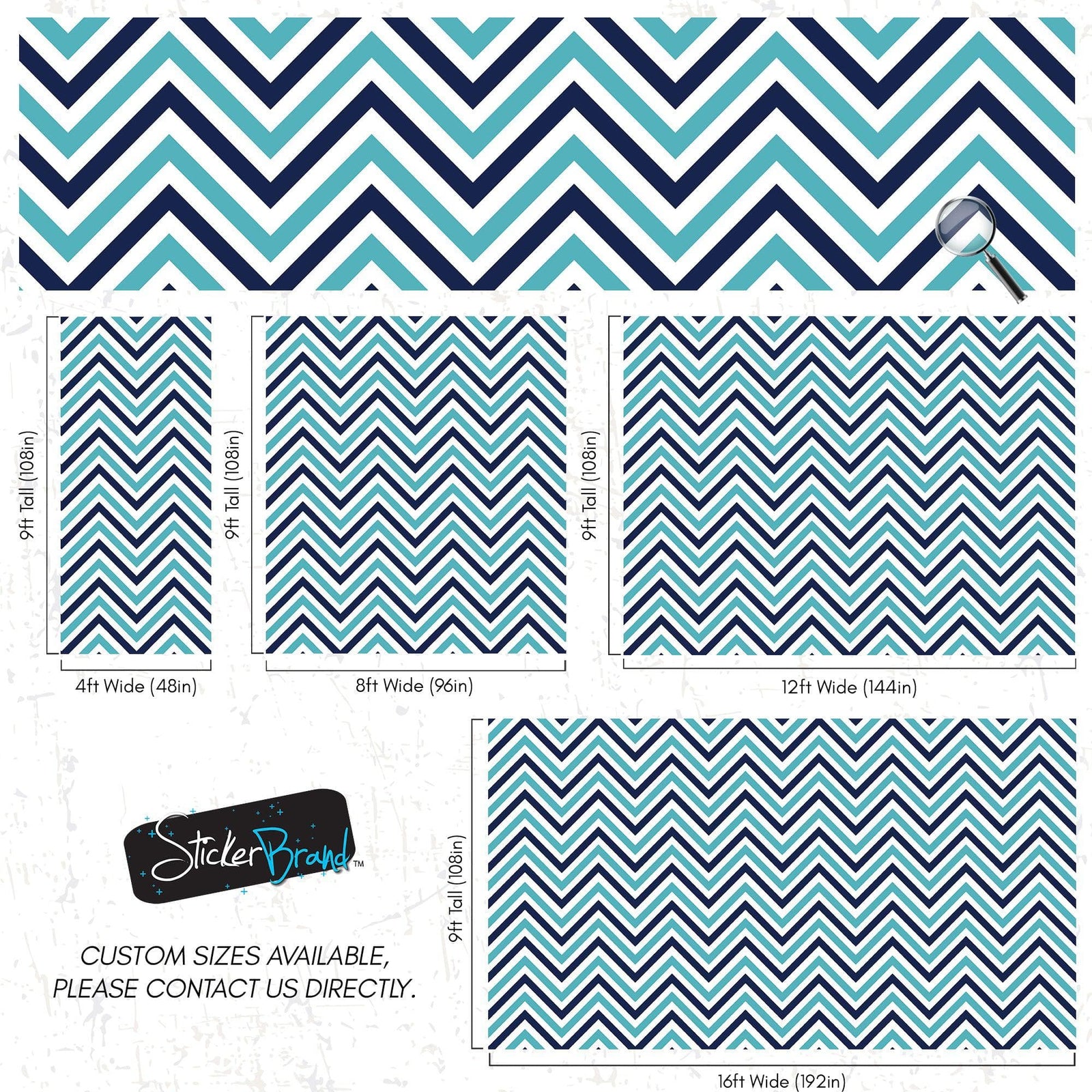 Seaside Chic Decor. Navy Blue and Teal Chevron Pattern Wallpaper. #6222