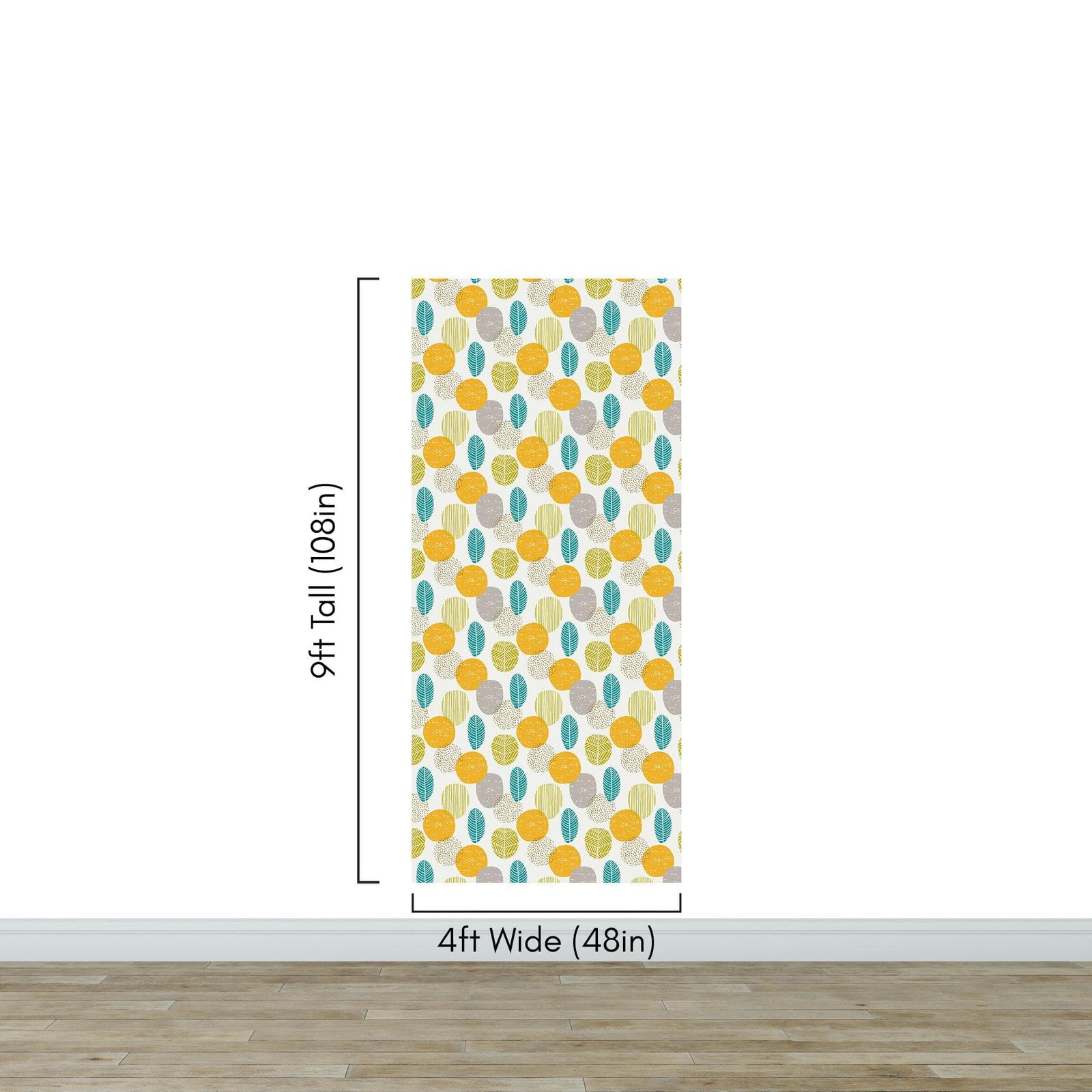 Autumn Leaves Wallpaper. Yellow, Grey, Teal Leaf Wall Mural. #6966