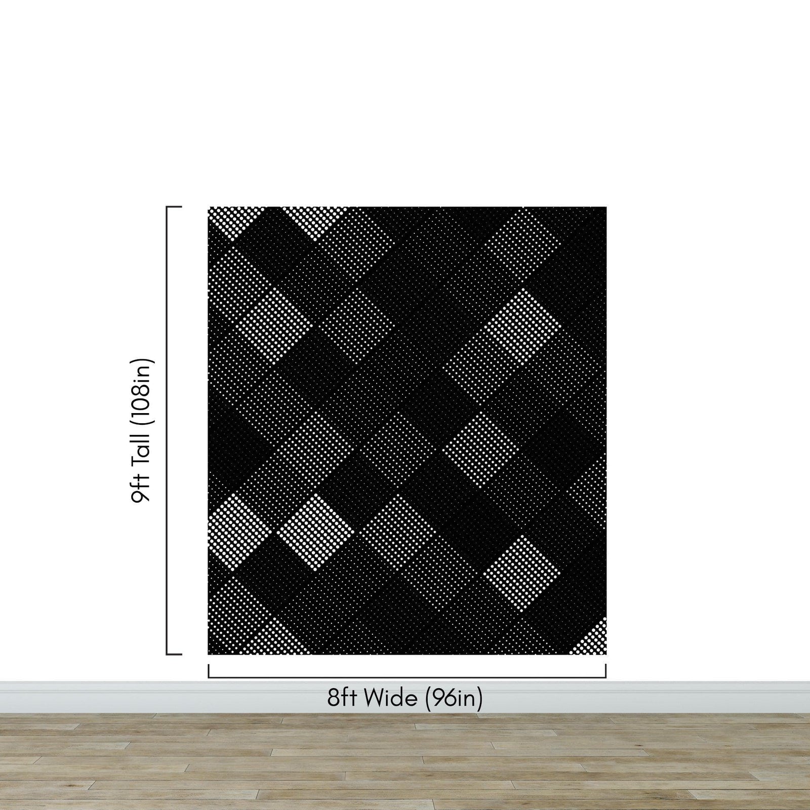 Modern Black and White Polka Dot Peel and Stick Wall Mural. #6964