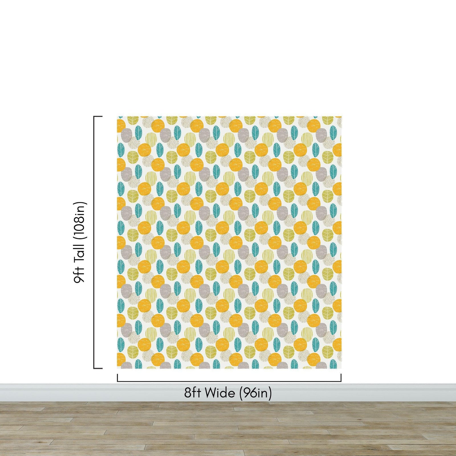 Autumn Leaves Wallpaper. Yellow, Grey, Teal Leaf Wall Mural. #6966