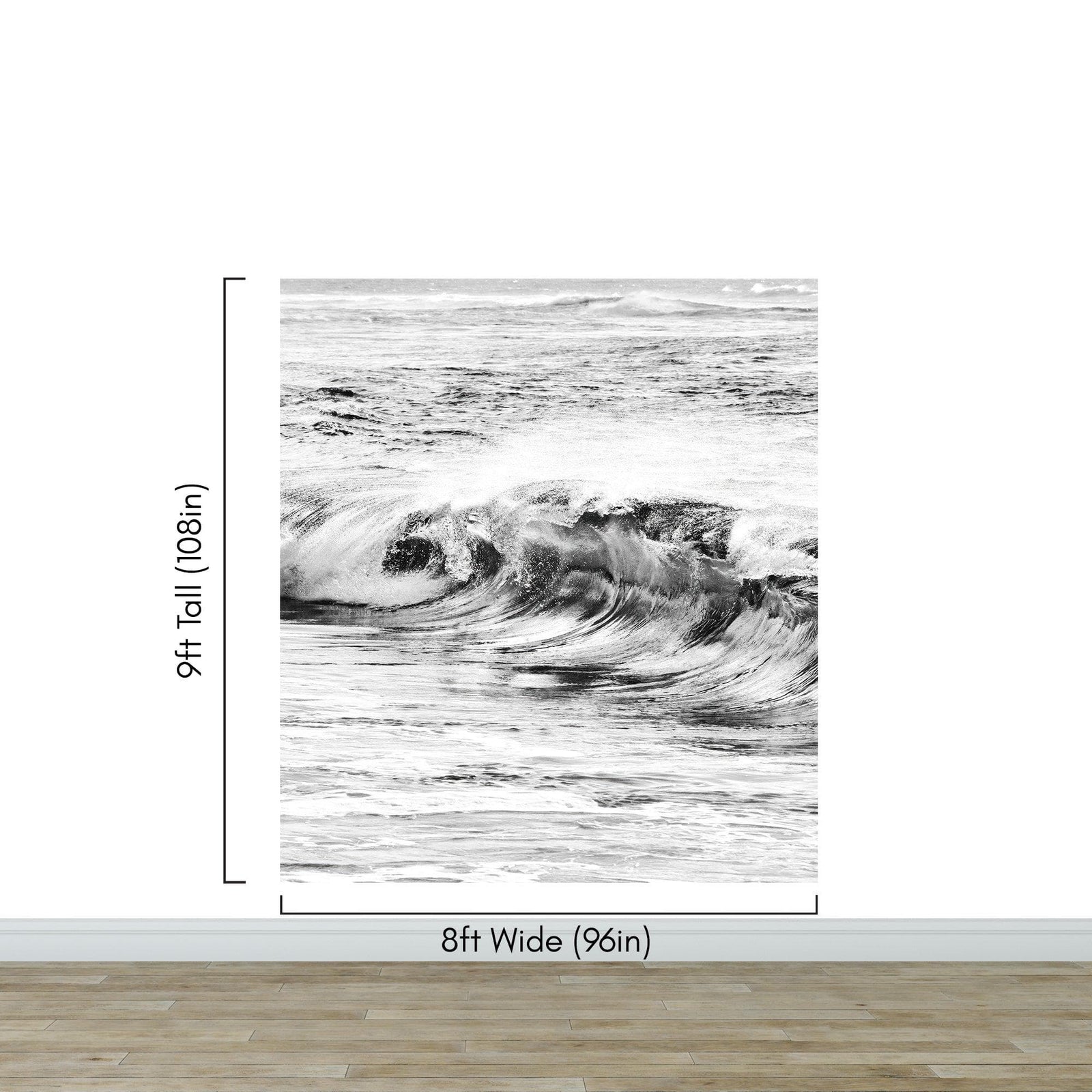 Ocean Wave Wallpaper. Black and White Surf Theme Wall Mural. #6709