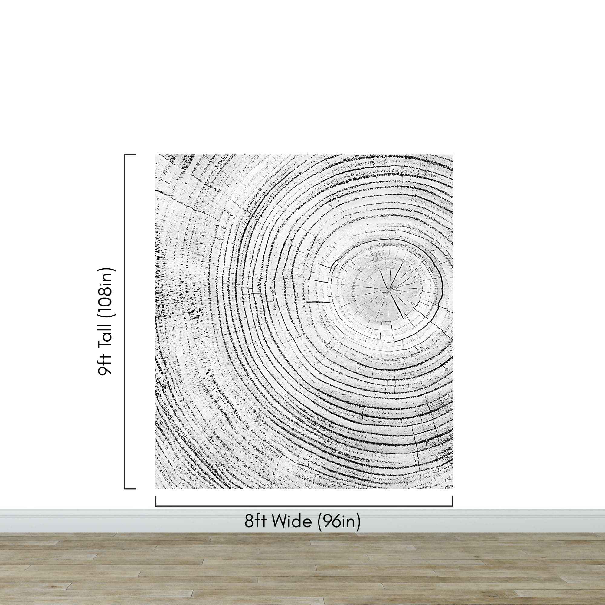 Tree Rings Wallpaper Mural. Black and White  Modern Wood Grain Circle Pattern. #7022