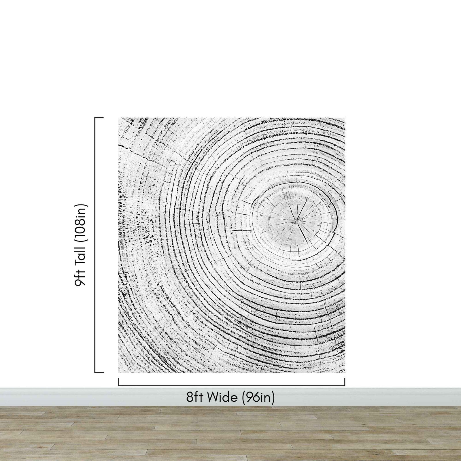 Tree Rings Wallpaper Mural. Black and White  Modern Wood Grain Circle Pattern. #7022