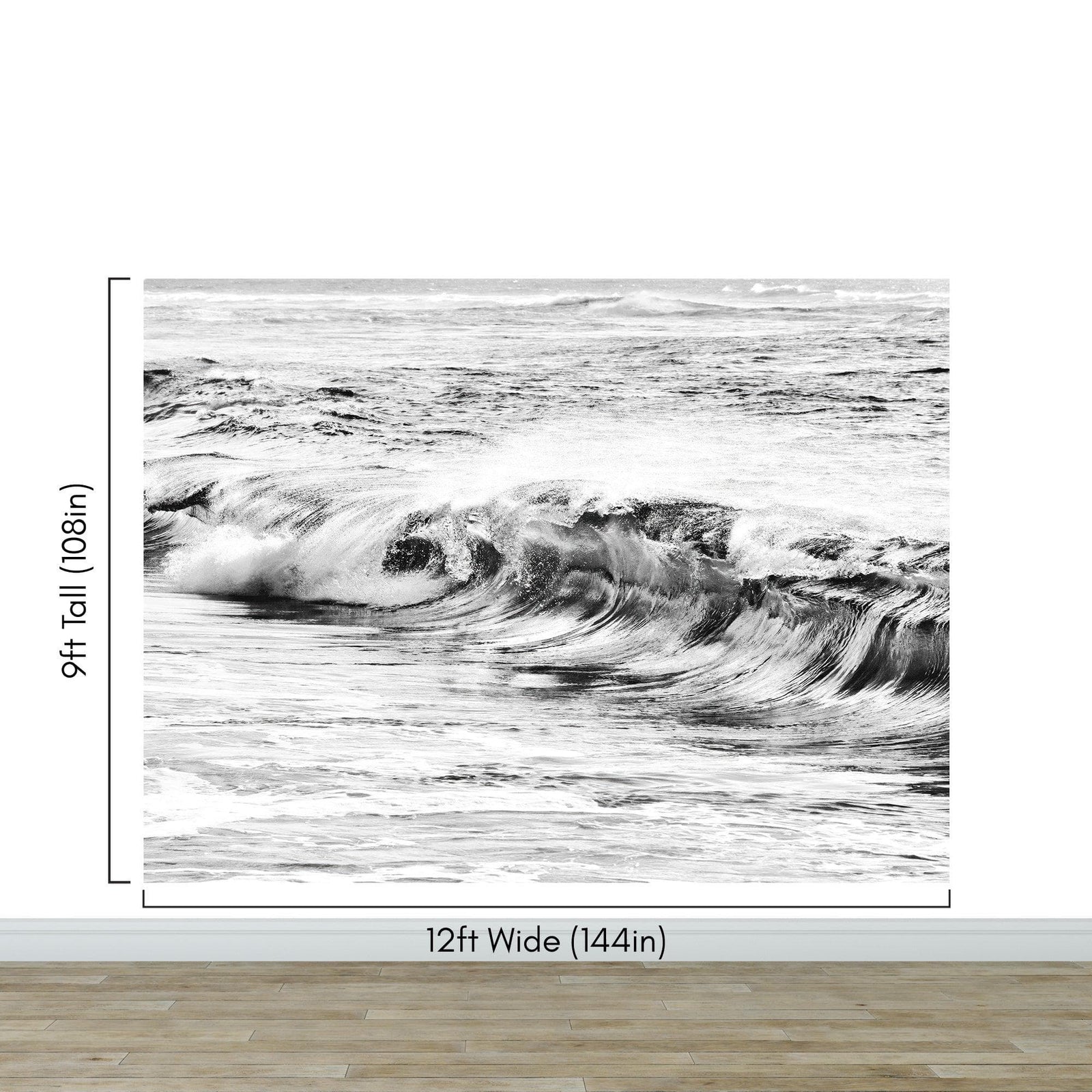 Ocean Wave Wallpaper. Black and White Surf Theme Wall Mural. #6709