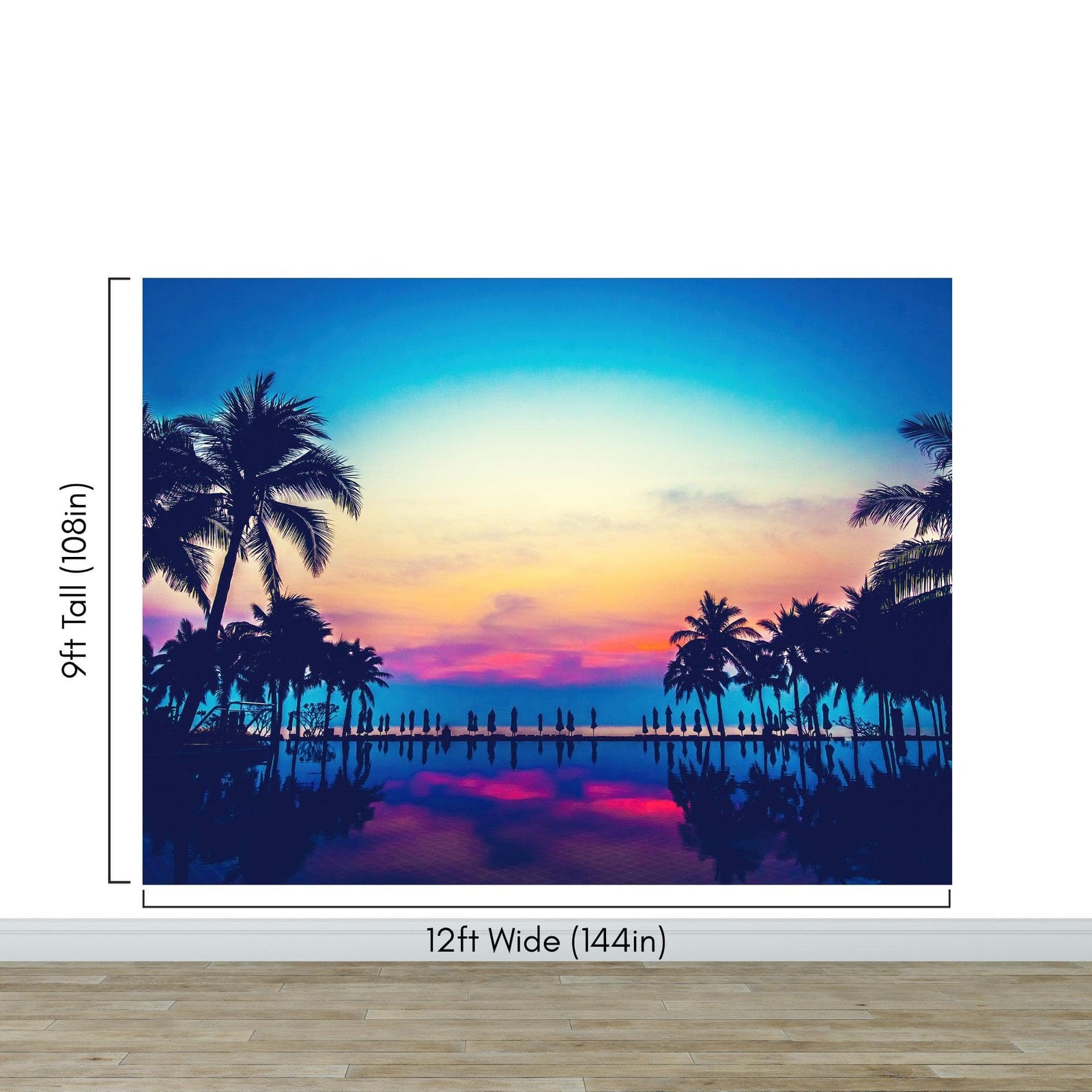 Tropical Night Wallpaper Mural – Miami Sunset Over Resort Pool & Beach. #6915