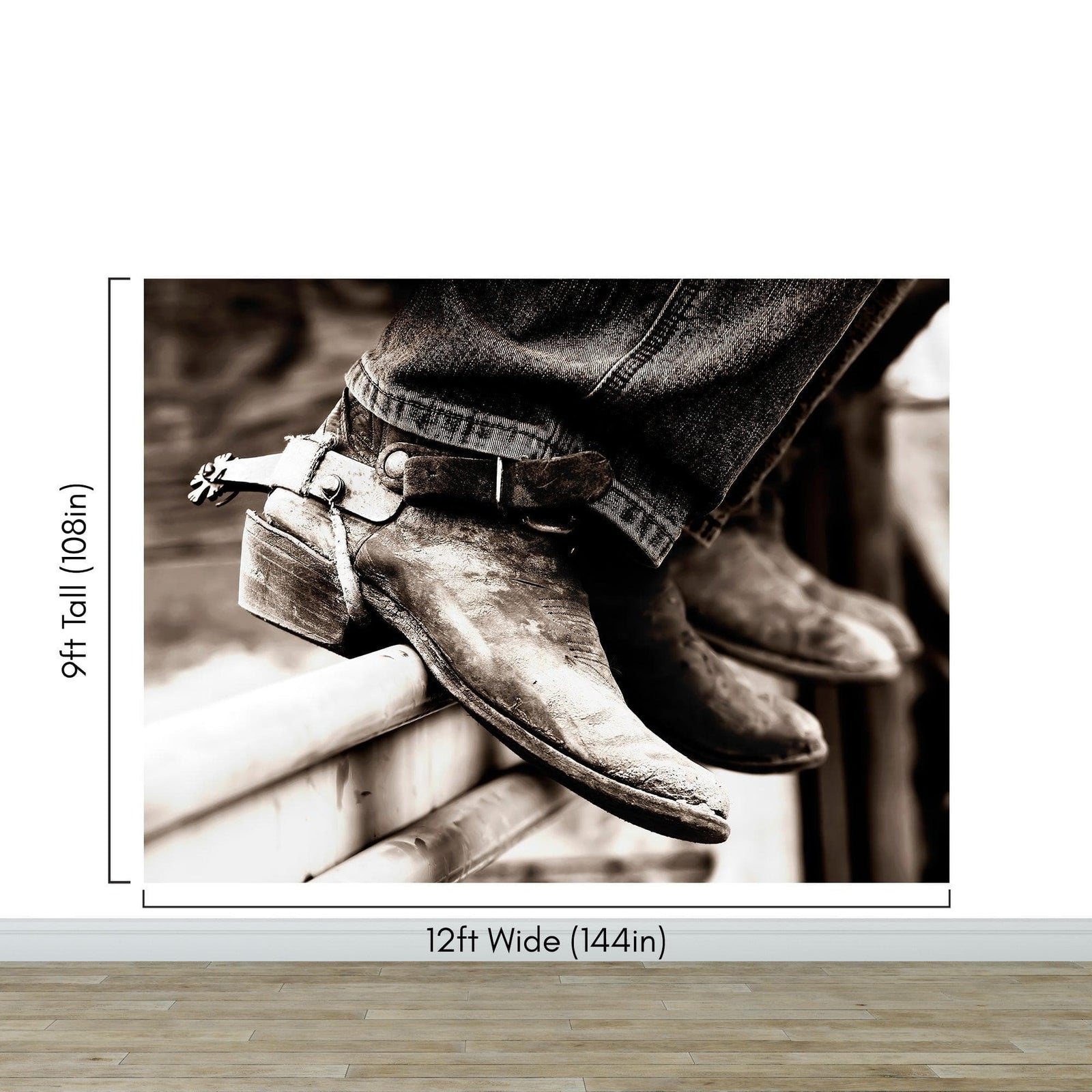 Vintage Western Theme Wallpaper. Rustic Cowboy Sepia Wall Mural. #6748