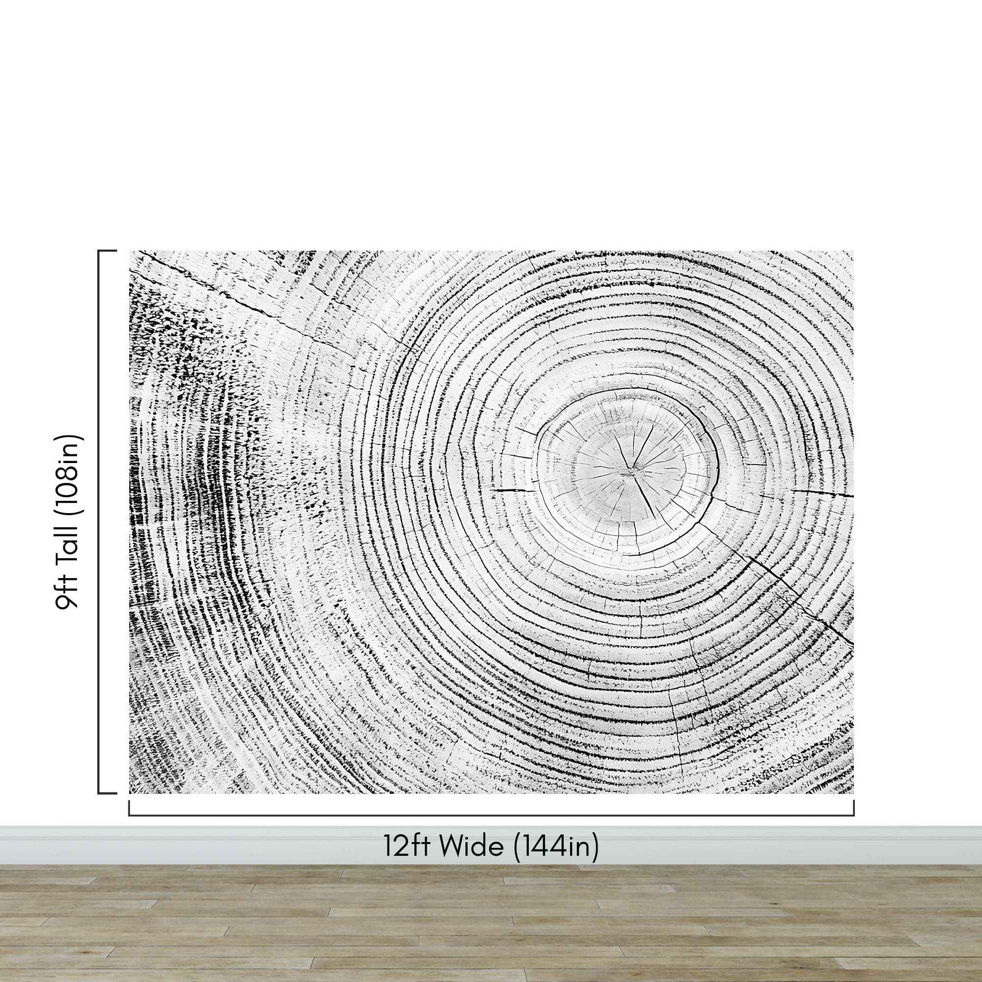 Tree Rings Wallpaper Mural. Black and White  Modern Wood Grain Circle Pattern. #7022