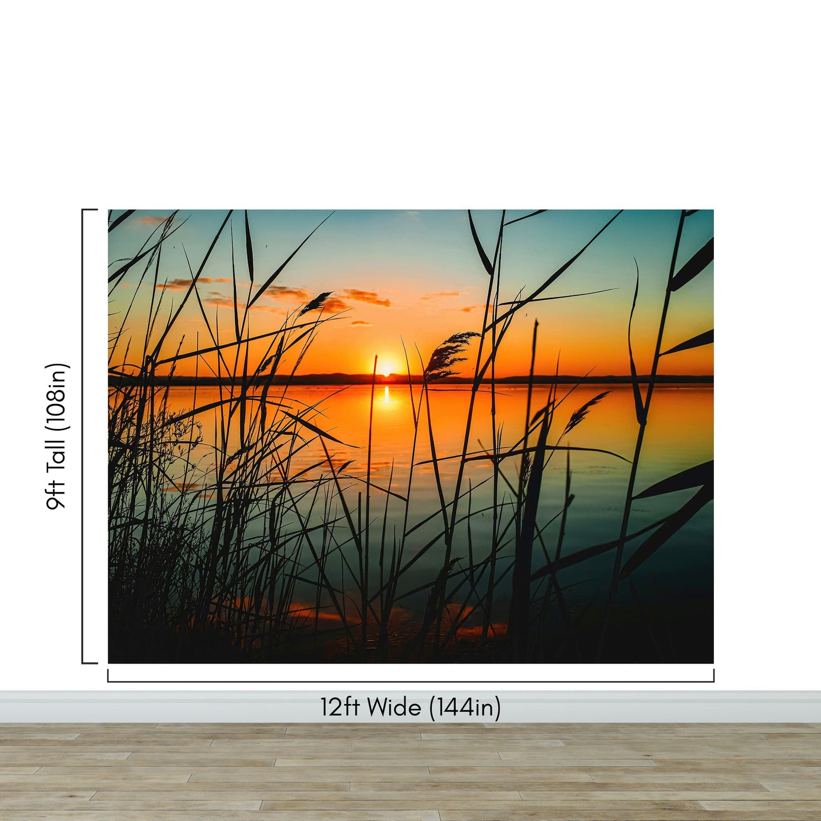 Lakeside Retreat with Sunset Over Lake Wallpaper Mural. #6920