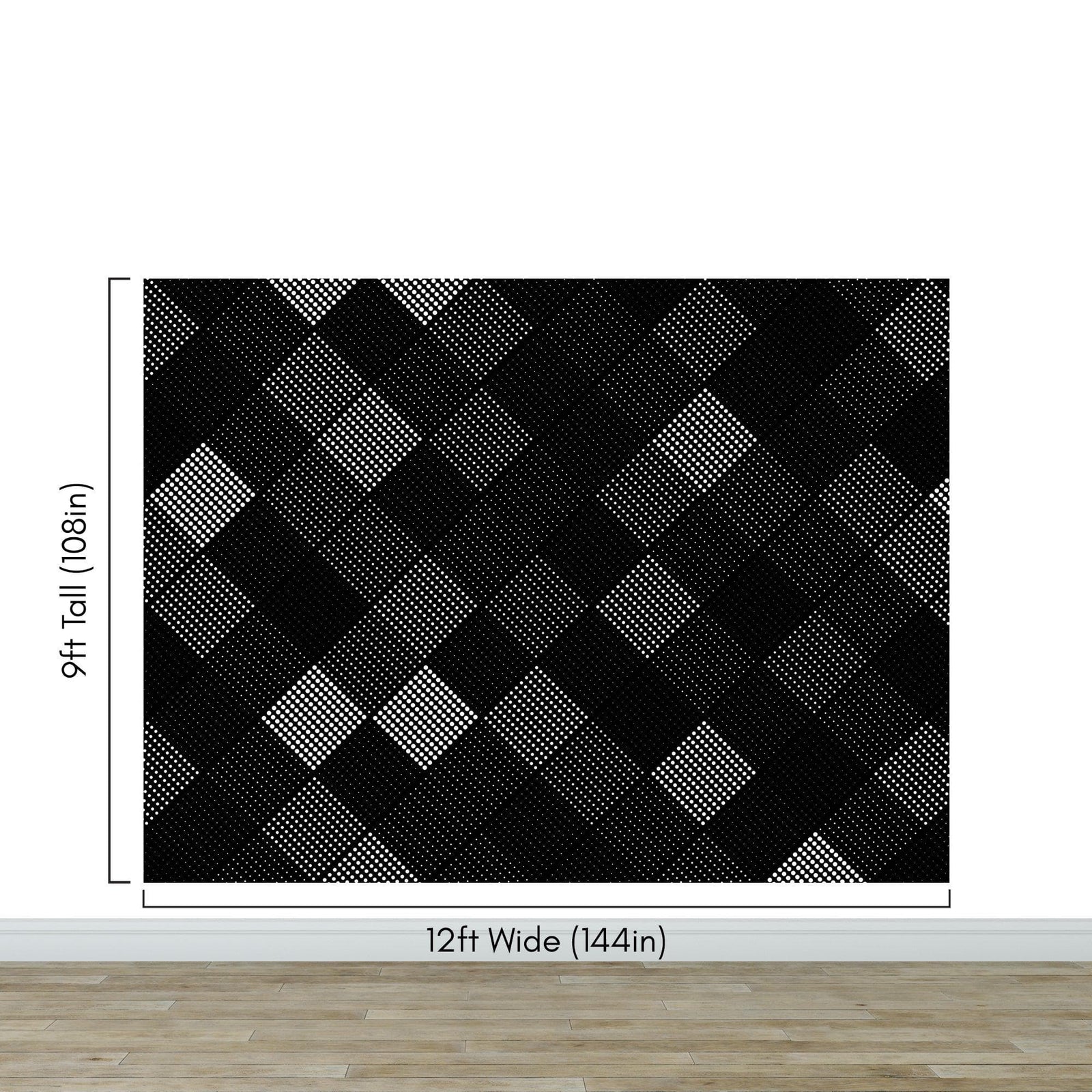 Modern Black and White Polka Dot Peel and Stick Wall Mural. #6964