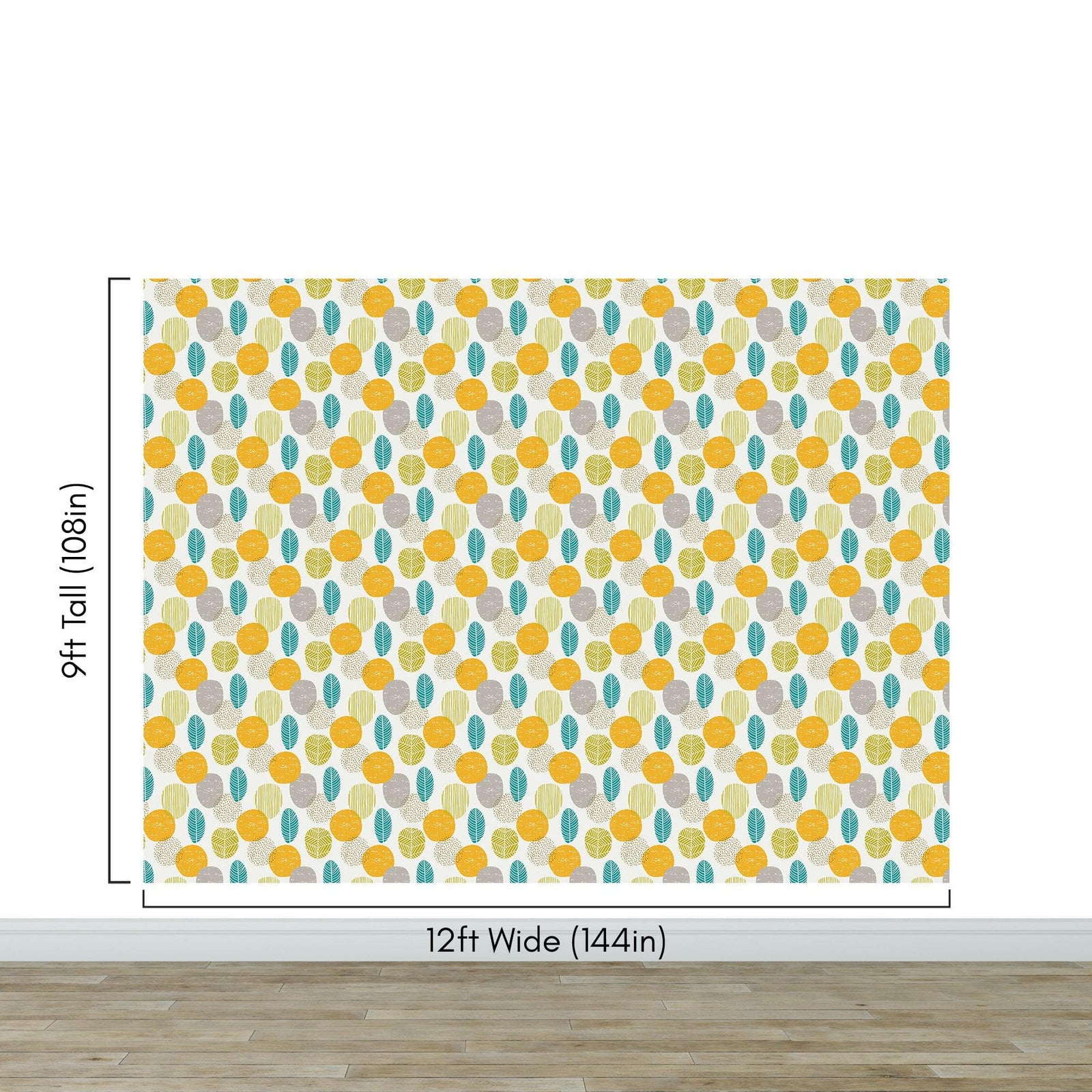 Autumn Leaves Wallpaper. Yellow, Grey, Teal Leaf Wall Mural. #6966