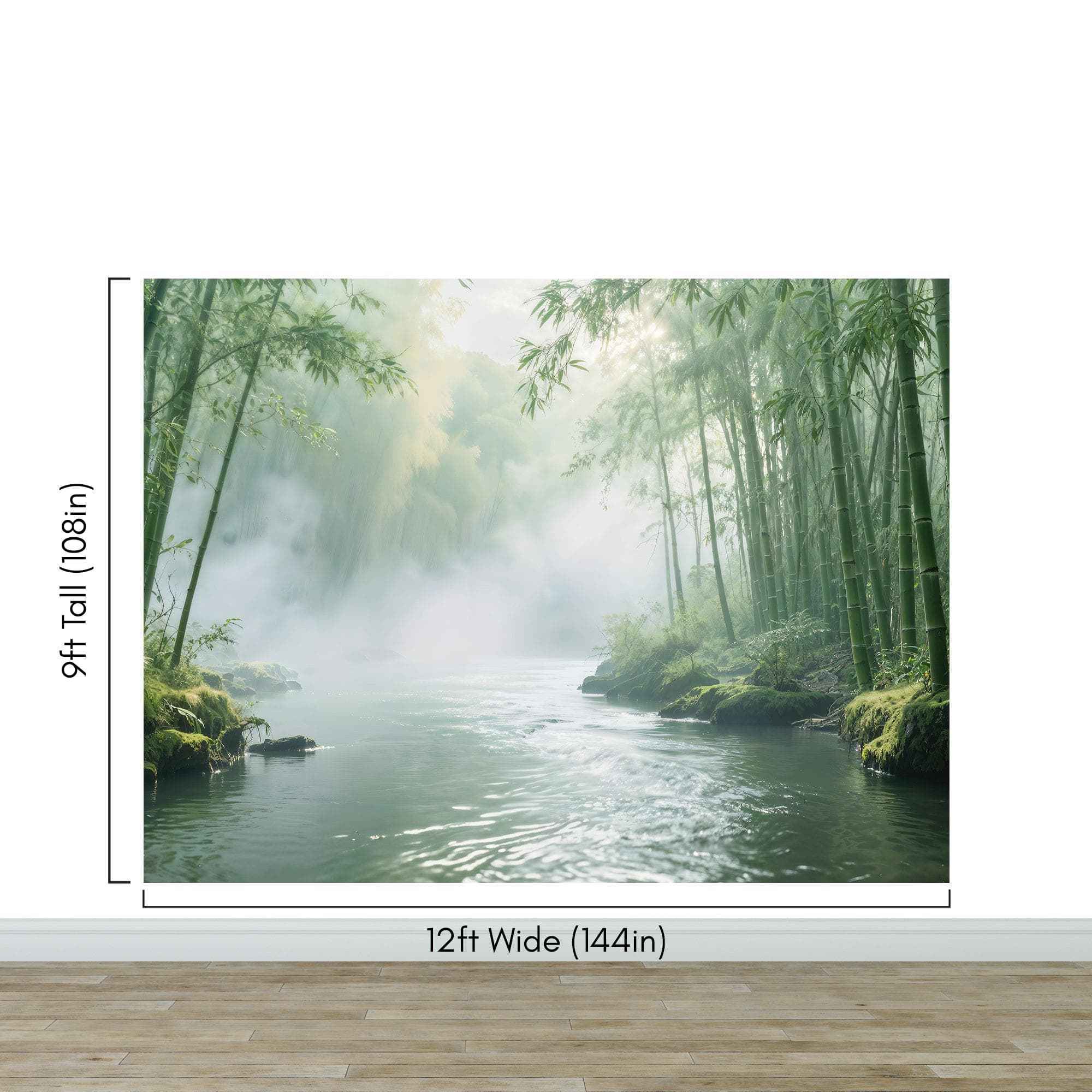Foggy Bamboo Forest River Wallpaper Mural. #6986