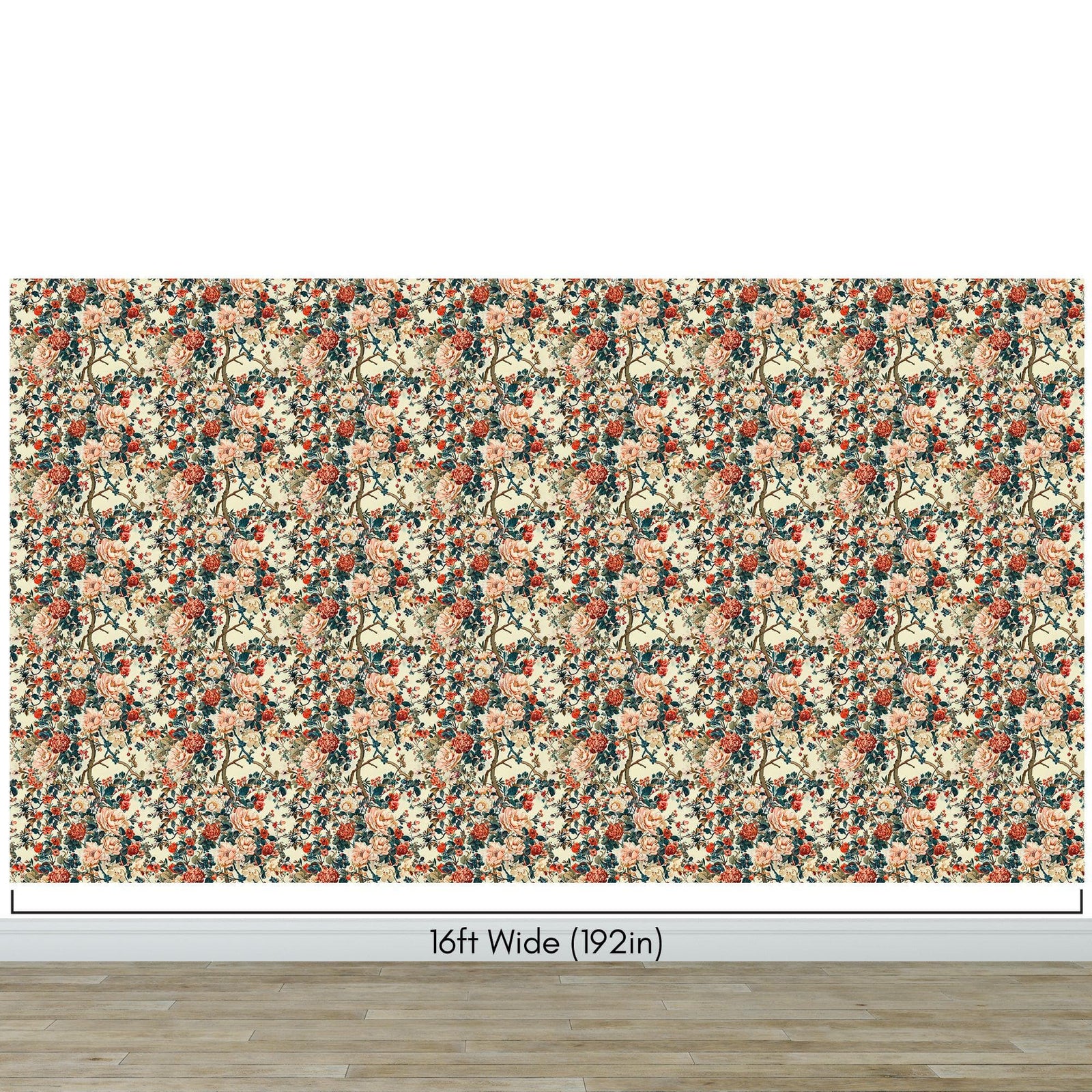 Botanical Flower Garden With Pastel Color Red, Green, Beige Background Wall Mural. #6771