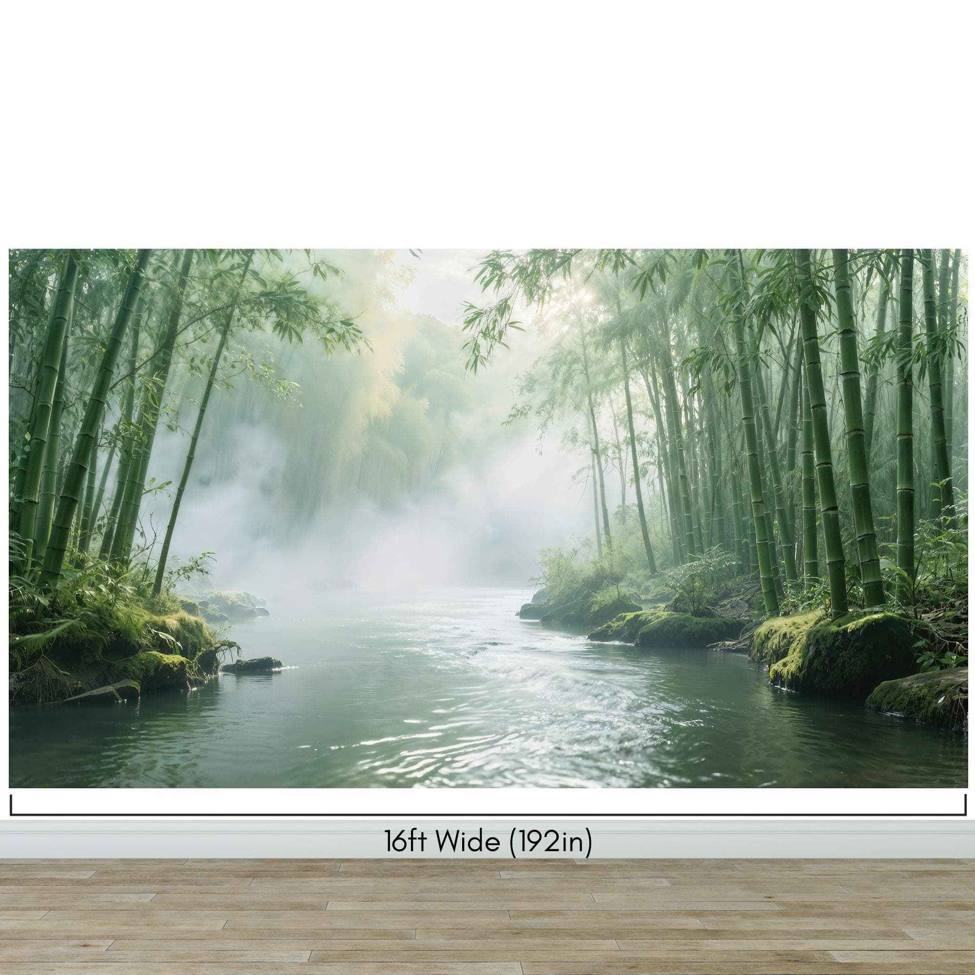 Foggy Bamboo Forest River Wallpaper Mural. #6986