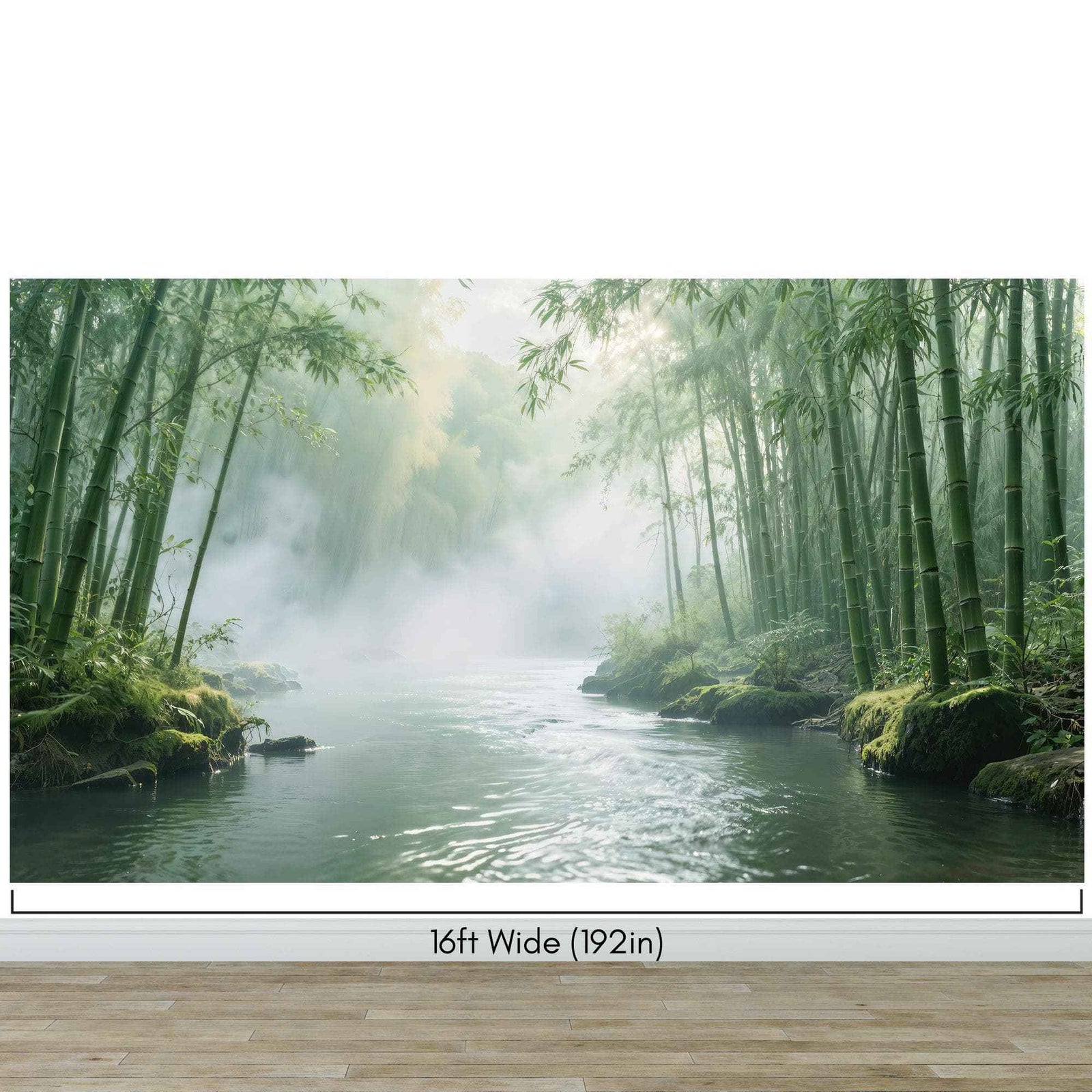 Foggy Bamboo Forest River Wallpaper Mural. #6986