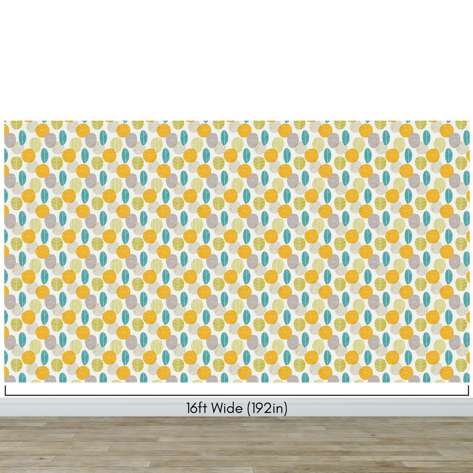 Autumn Leaves Wallpaper. Yellow, Grey, Teal Leaf Wall Mural. #6966