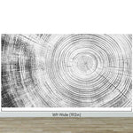 Tree Rings Wallpaper Mural. Black and White  Modern Wood Grain Circle Pattern. #7022