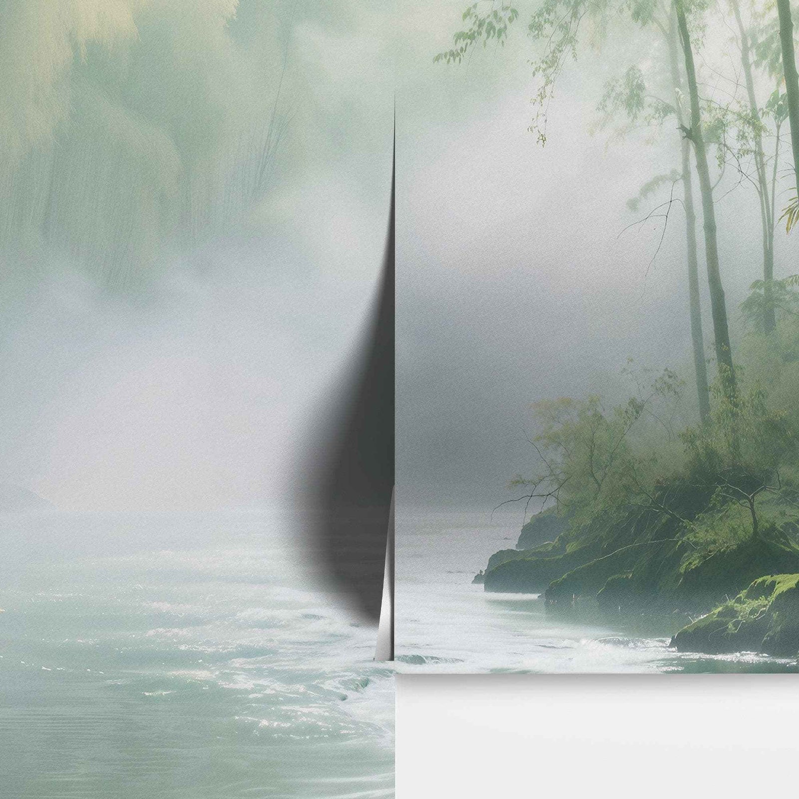 Foggy Bamboo Forest River Wallpaper Mural. #6986