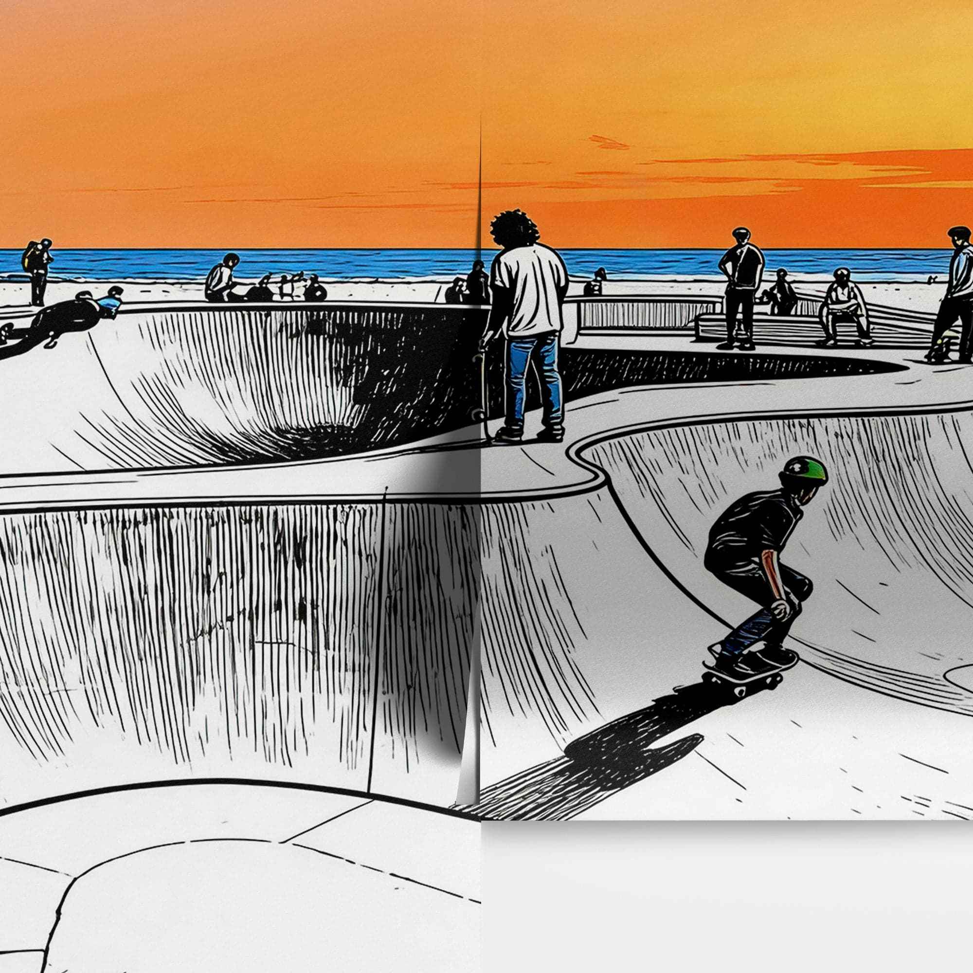 Vibrant Illustration of Skate Park Sunset Wall Mural. #7067