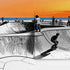 Vibrant Illustration of Skate Park Sunset Wall Mural. #7067