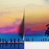 Tropical Night Wallpaper Mural – Miami Sunset Over Resort Pool & Beach. #6915
