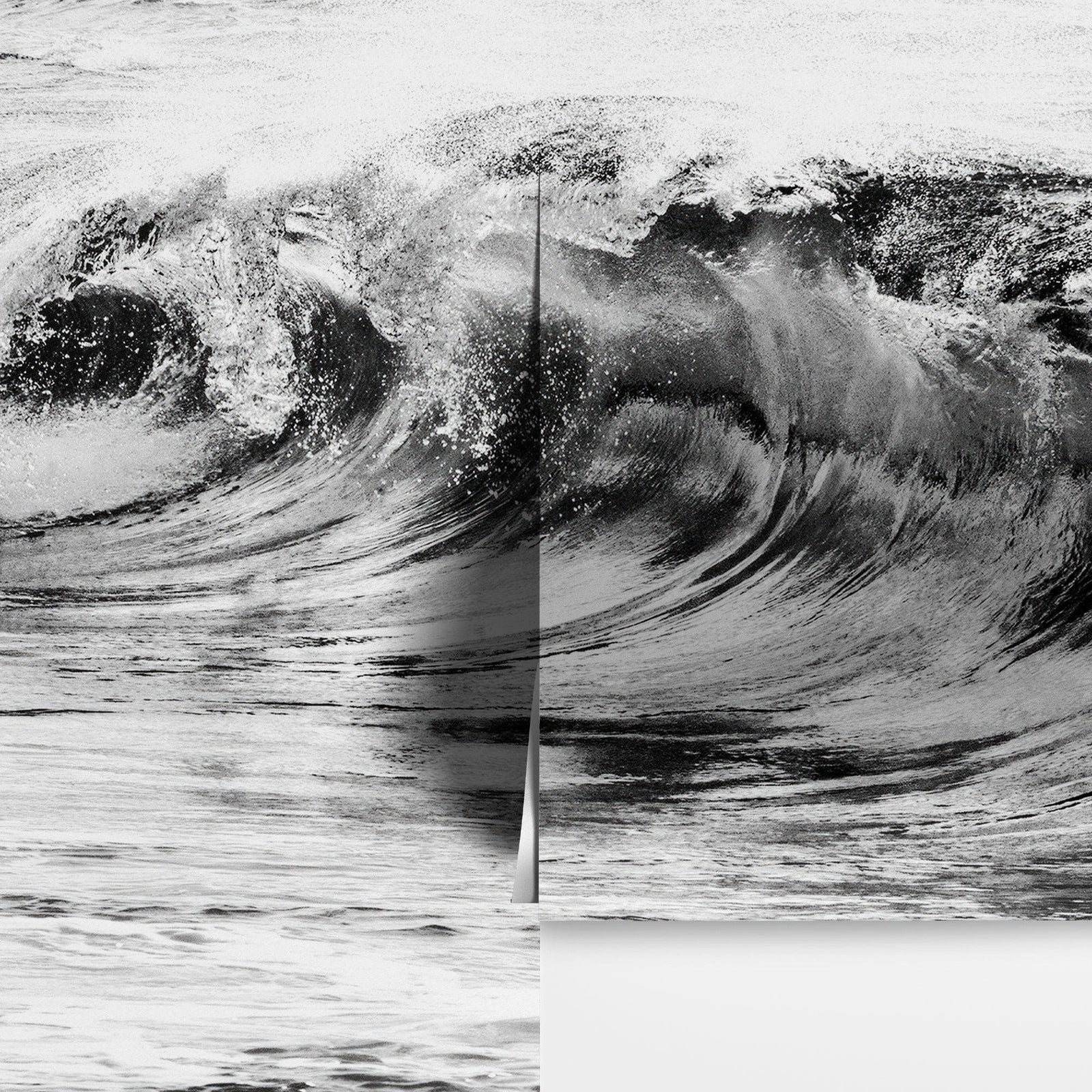 Ocean Wave Wallpaper. Black and White Surf Theme Wall Mural. #6709