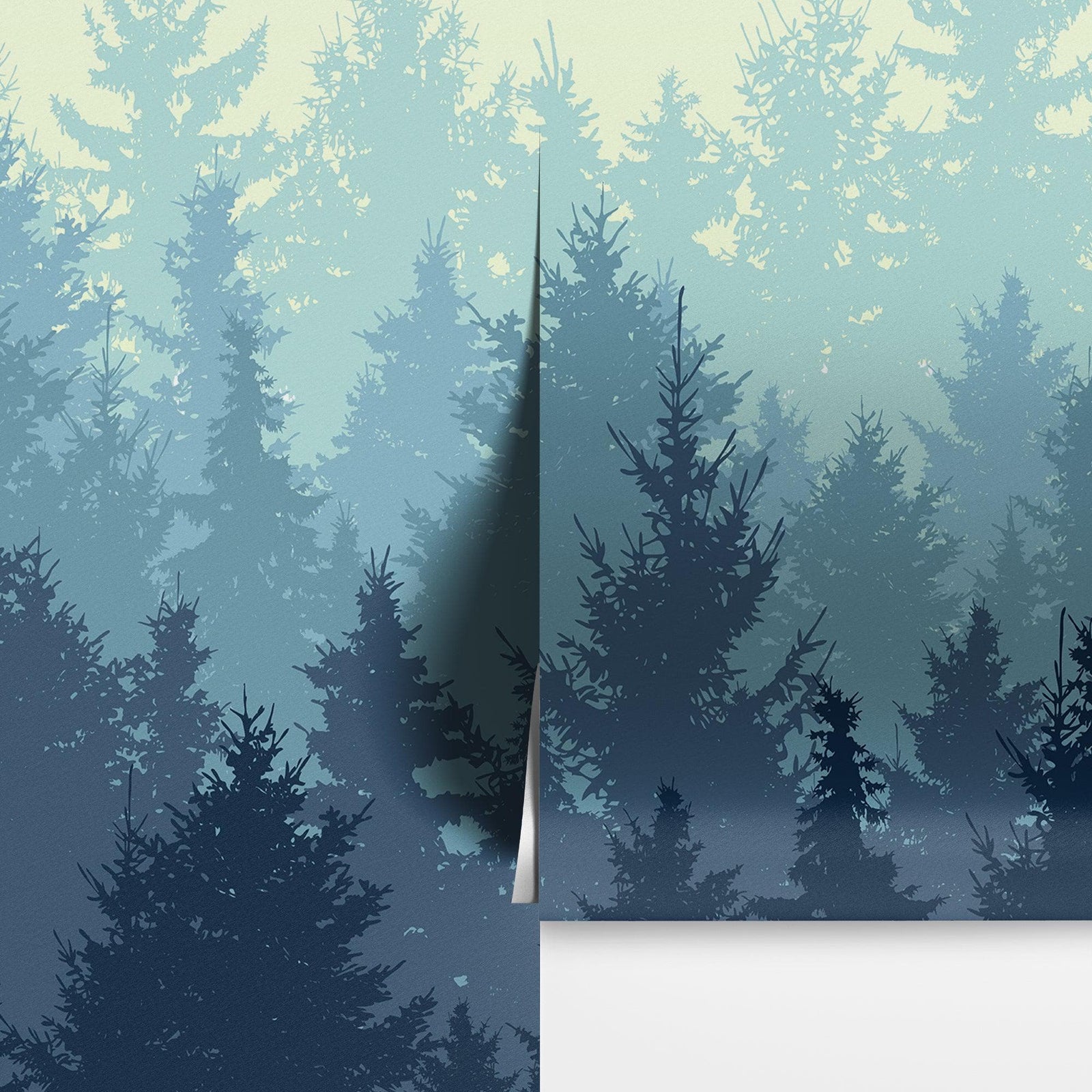 Misty Forest Wallpaper. Blue Pastel Color Mural #6772