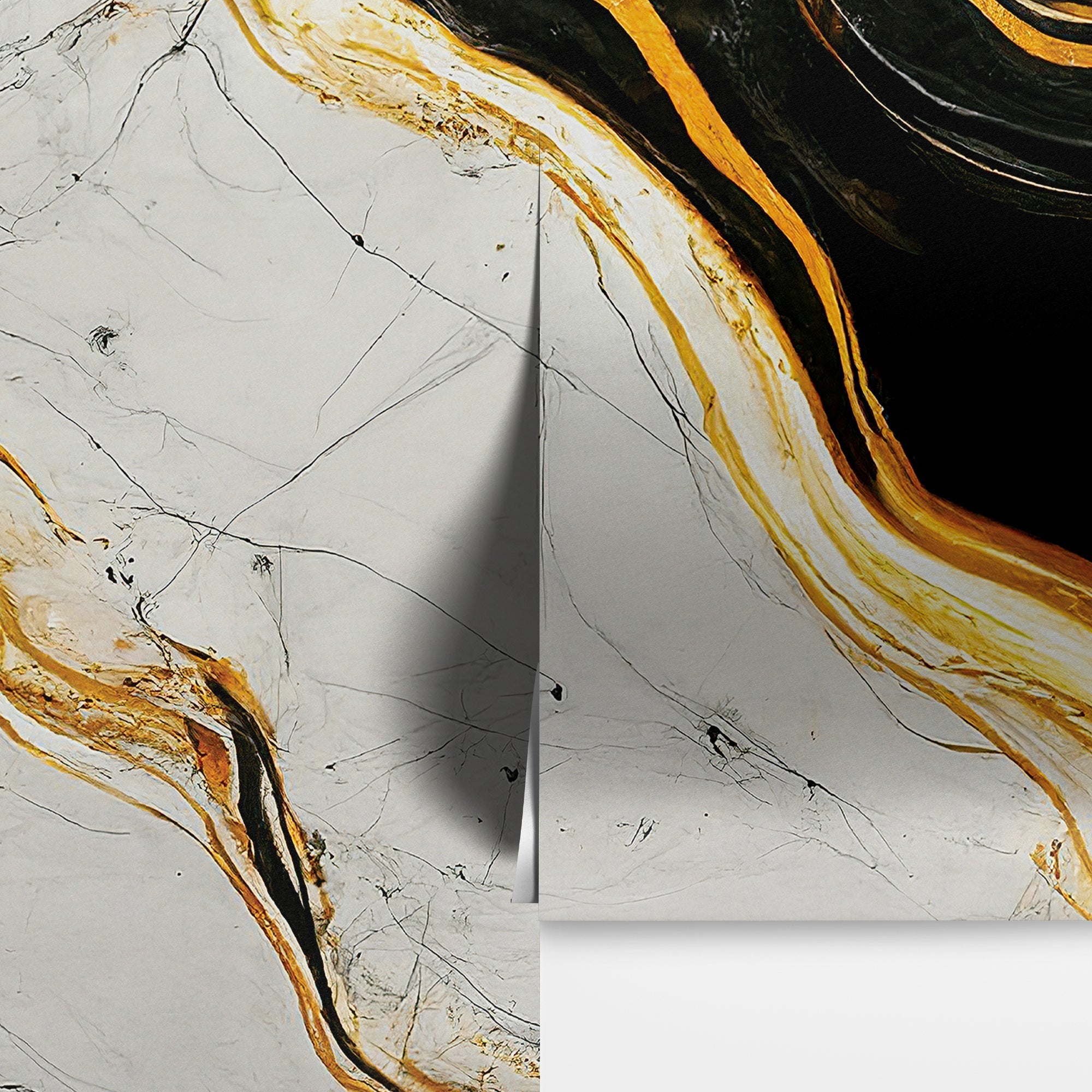 Luxurious Marble Wallpaper. Gold and Black Marble Slate Wall Mural. #6735