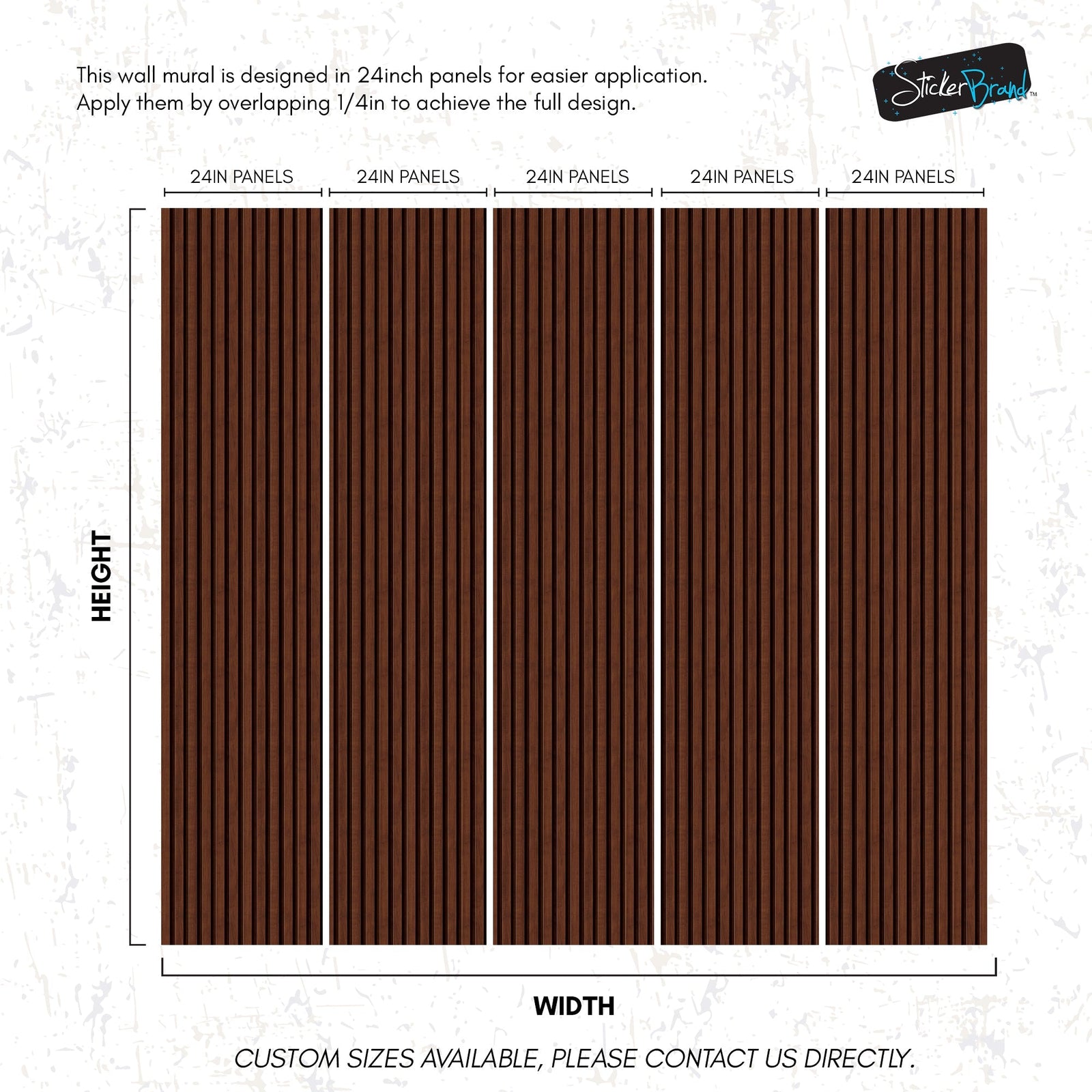 Wooden Vertical Panel Wallpaper. Dark Brown Wainscot Hardwood Wall Mural Print. #6734