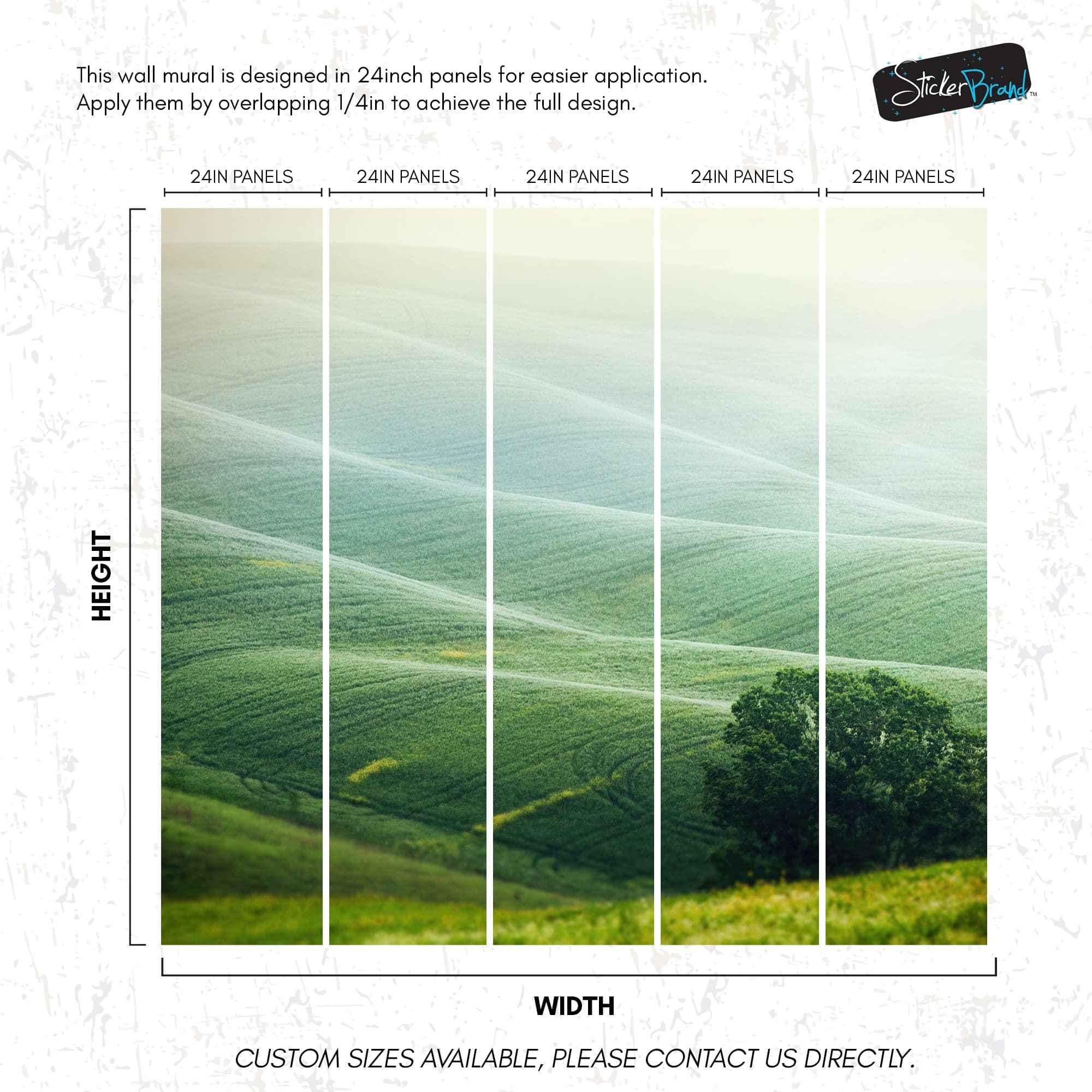 Tuscany Rolling Hills Meadow Wall Mural. Italian Countryside. #7053