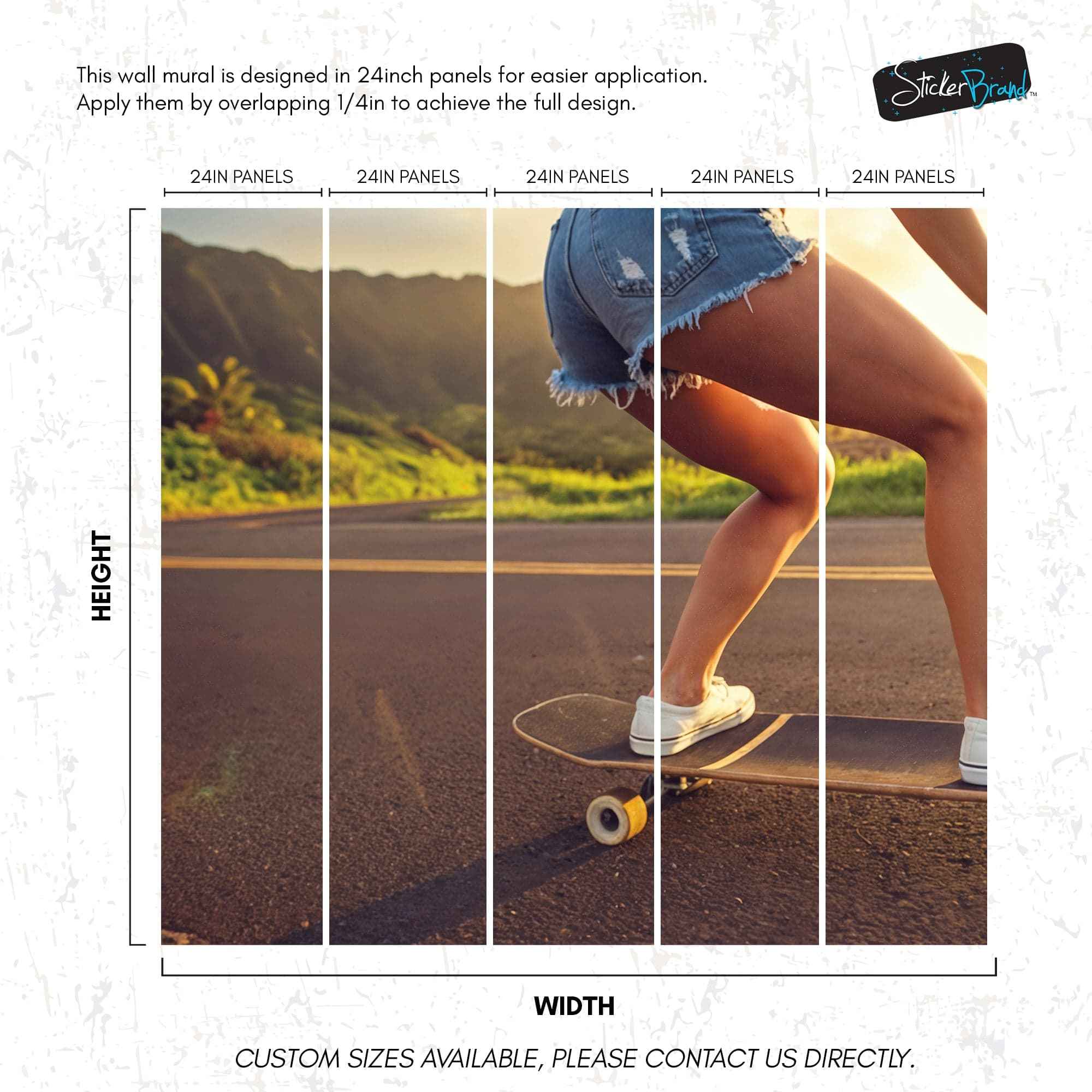 Skater Girl Wallpaper. Tropical Vibe Wall Mural. #7055
